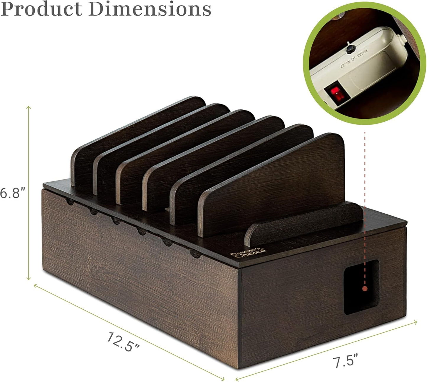 Prosumer's Choice Multi Device Charging Station Wood - Desktop Organizer with Holder for Multiple Phones - Elegant Wooden Desk Accessories - 6 Device Charging Station for Work from Home and Office