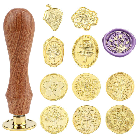Wax Seal Stamp Set Vintage Classic Sealing Wax Stamp Head with Wooden Handle for Party Wedding Invitation Cards Envelopes Gift Wrapping Letter (10 Patterns)