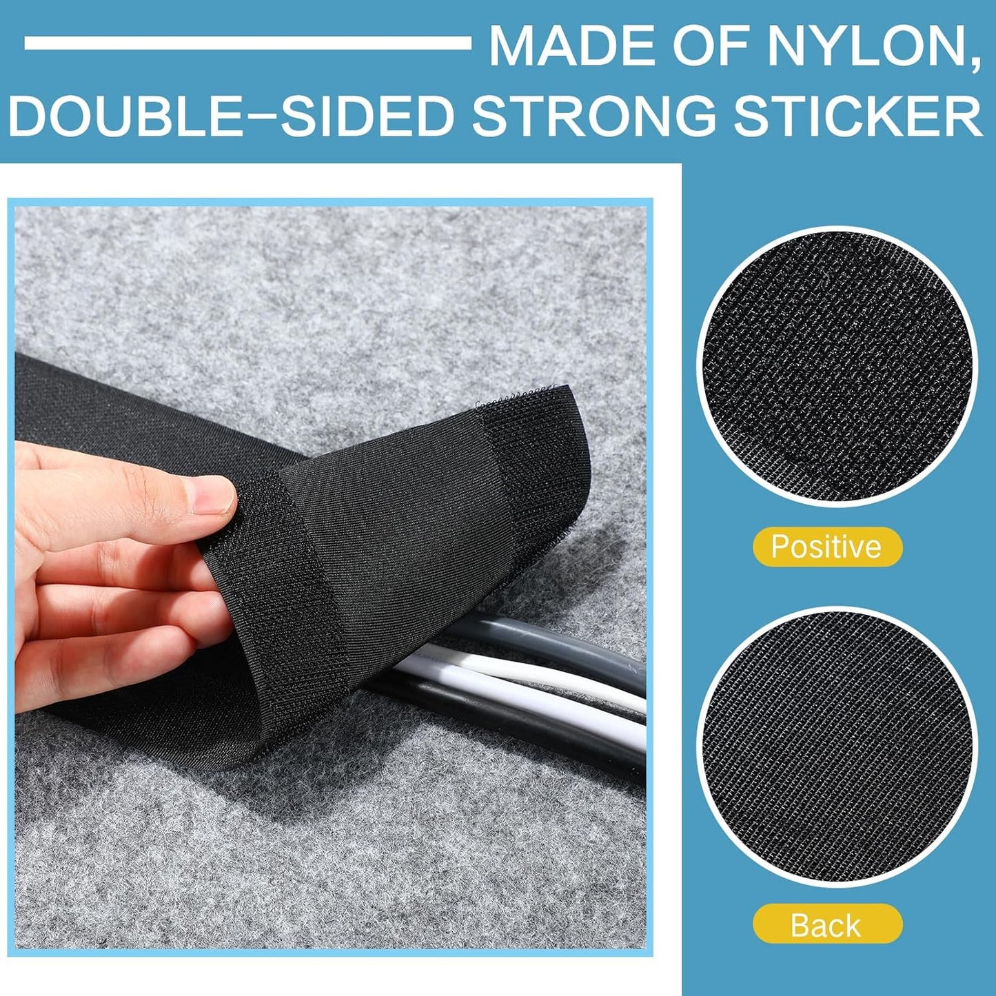 WILLBOND Cable Grip Floor Cable Cover Cords Cable Protector Cable Management Only for Commercial Office Carpet (Black,295.28 ft)