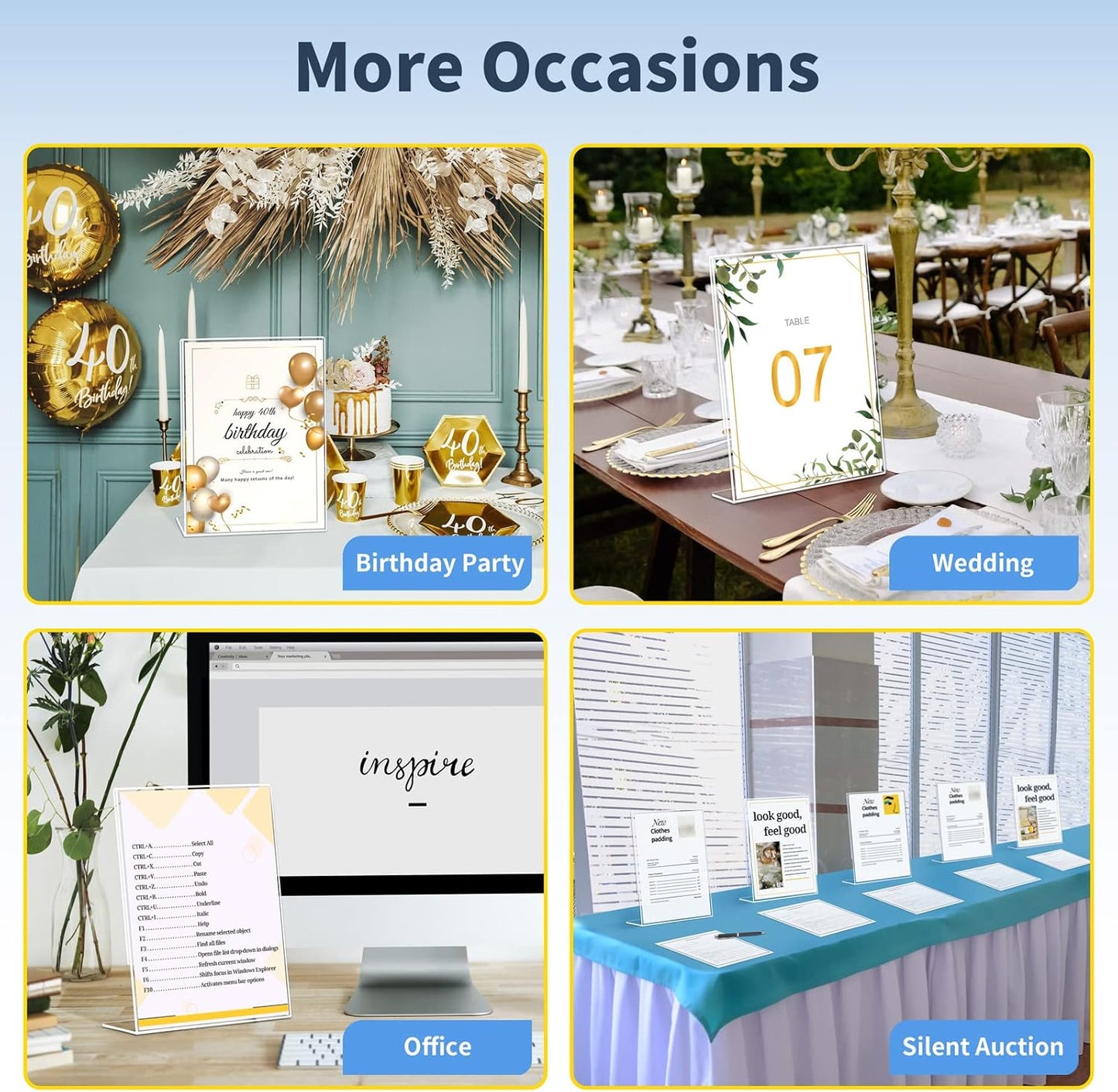 SUNEE 30 Packs Clear Plastic Sign Holders for 8.5x11 Paper, Vertical L-shape Frame for Displaying Signs and Menus