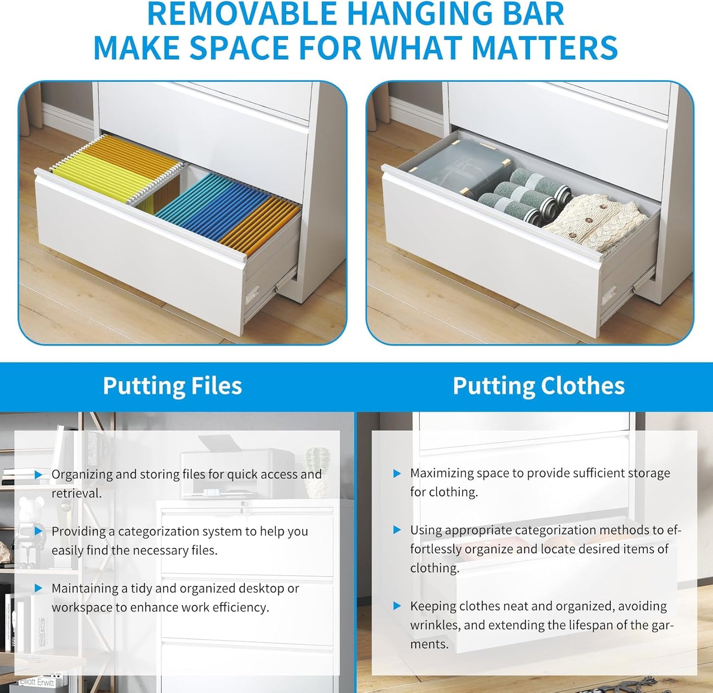 2 Drawer Lateral File Cabinet, Metal Lateral Filing Cabinet for Home Office, Filing Cabinets for Letter/Legal/A4/F4 Hanging Files (White)