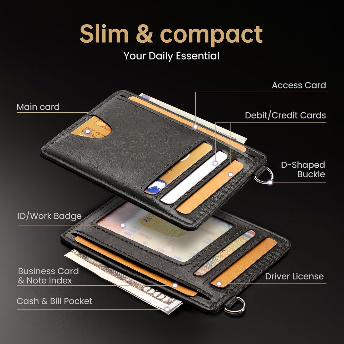 Mayski Slim Wallet, Credit Card Holder for Women, Minimalist Front Pocket RFID Blocking Card Cases, Small Wallet Women Men(Oiled Wax Grey)