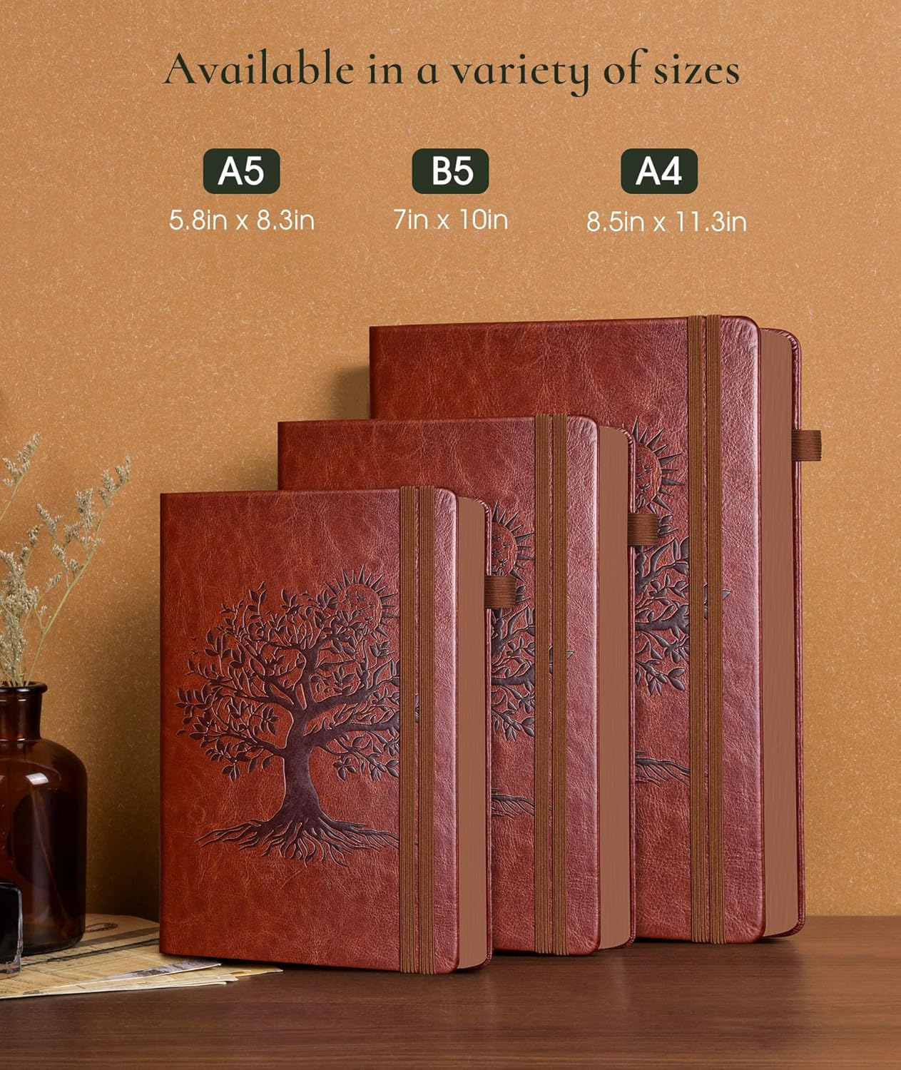 Vintage Leather Journal with 300 Numbered Pages,A4 Lined Journal for Men Women,Daily Journals for Writing,College Ruled Notebook for Work,School,Note taking,Travel Diary,Large (8.5" X 11.3")