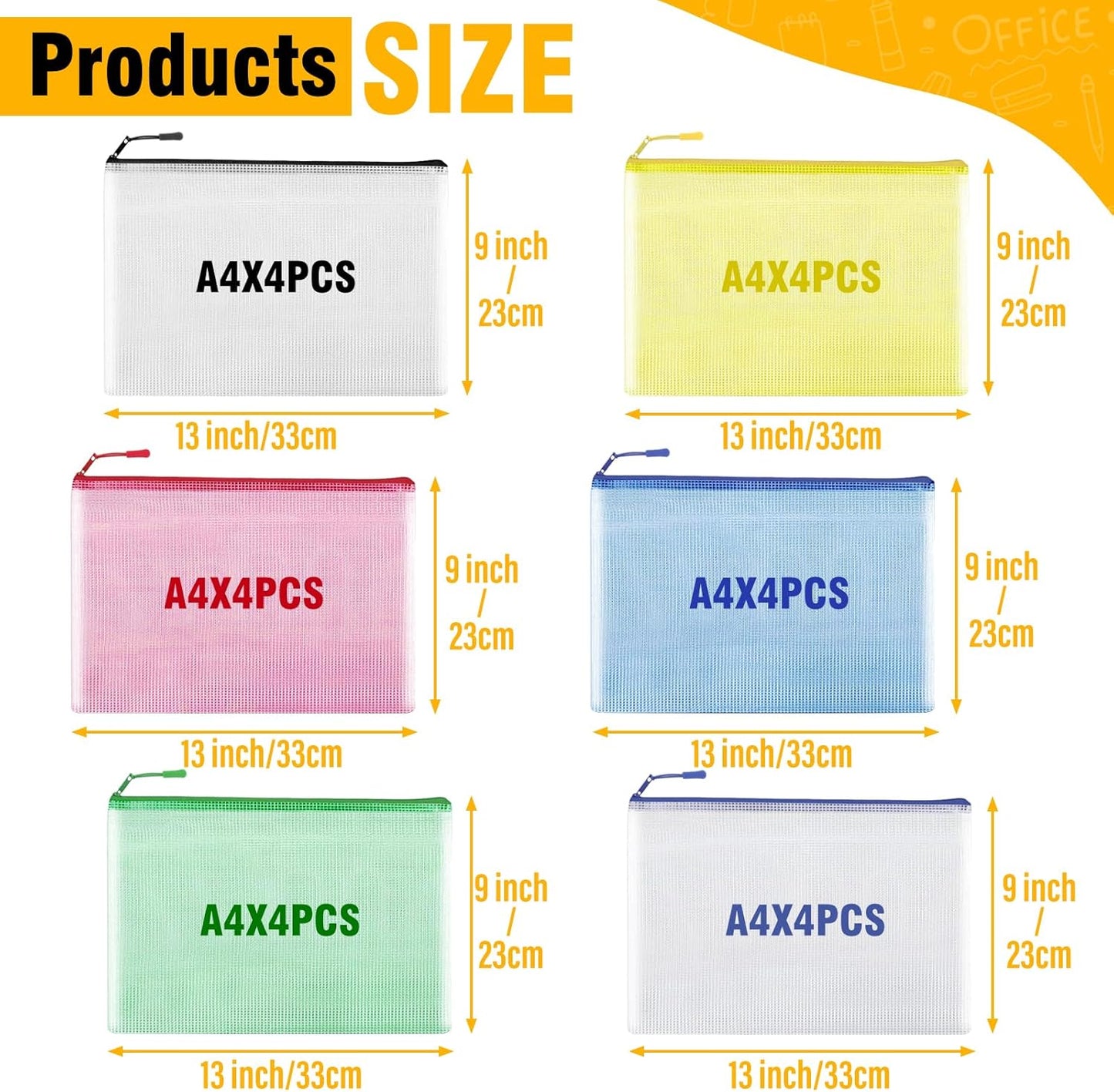 36pcs Large A4 Mesh Zipper Pouch File Bags YOPCDJ Reusable Zippered Pouches for Organizing Classroom, Board Game Storage, Puzzle Bags