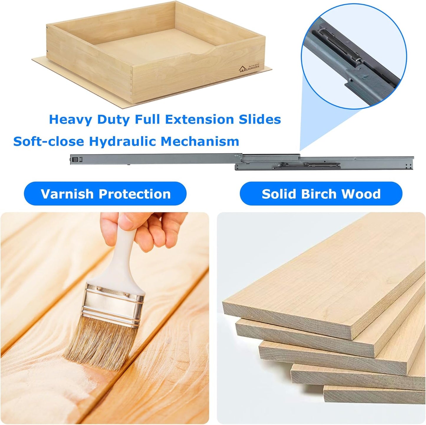 WelFurGeer Soft Close Pull Out Drawers for Kitchen Cabinets, 29" W x 22" D Pull Out Cabinet Organizer, Premium Birchwood Pull-Out Cabinet Drawers, Heavy-Duty Cabinet Organizer for Home & Kitchen