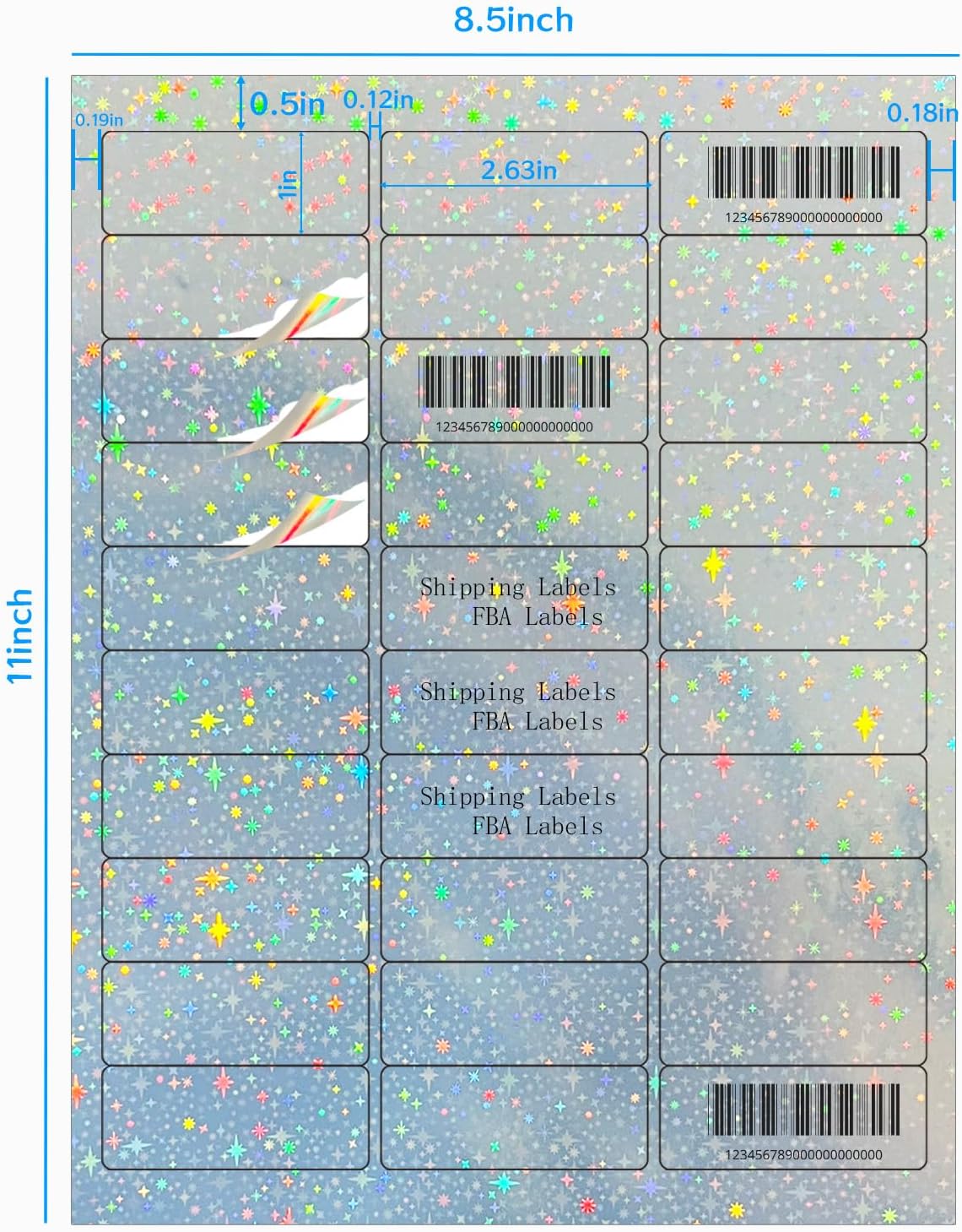 STARLIBOO 1" x 2-5/8" Address Labels- Holographic Color Stickers for Laser/Inkjet Printer mailing Labels 8.5"×11"- Holographic Star