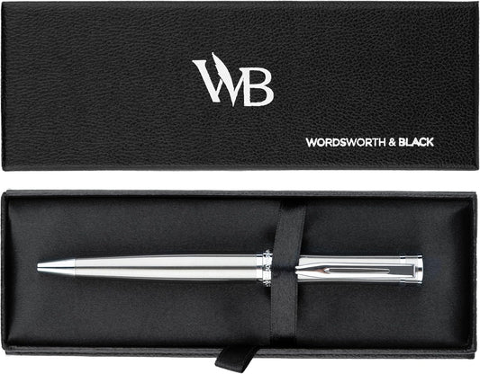 Wordsworth and Black Ballpoint Pen Silver Lacquer- Stunning Luxury Pen Chrome Finish, Ink Refill, Best Gift Set for Men & Women, Refillable, Elegant, Nice Pens, Fine Point
