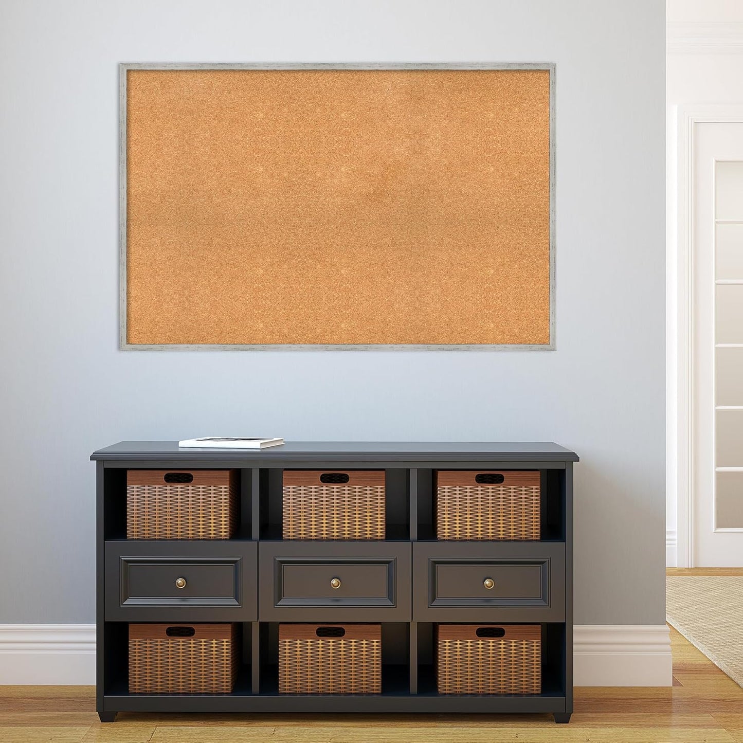 Amanti Art Natural Cork Board for Wall, 31x47 Vision Board with White Frame, Oversize Corkboard Office Decor for Home Organization, Cottage Corkboard Pinboard to Display Items for Home Organization