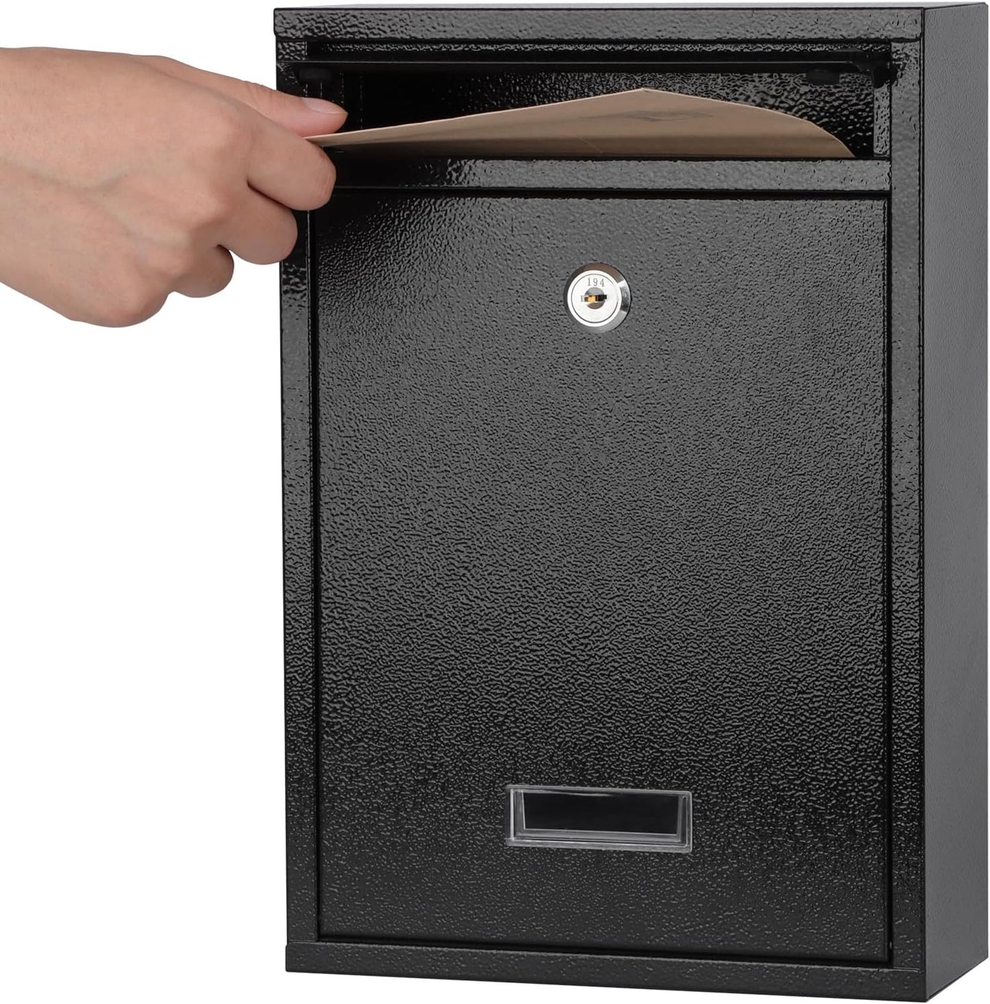 KYODOLED Key Lock MailBoxes for Outside, Locking Wall Mount Mailbox, Security Key Drop Box for Letters Newspapers, Cards, 12.4H x 8.54L x 3.35W Inches, Black