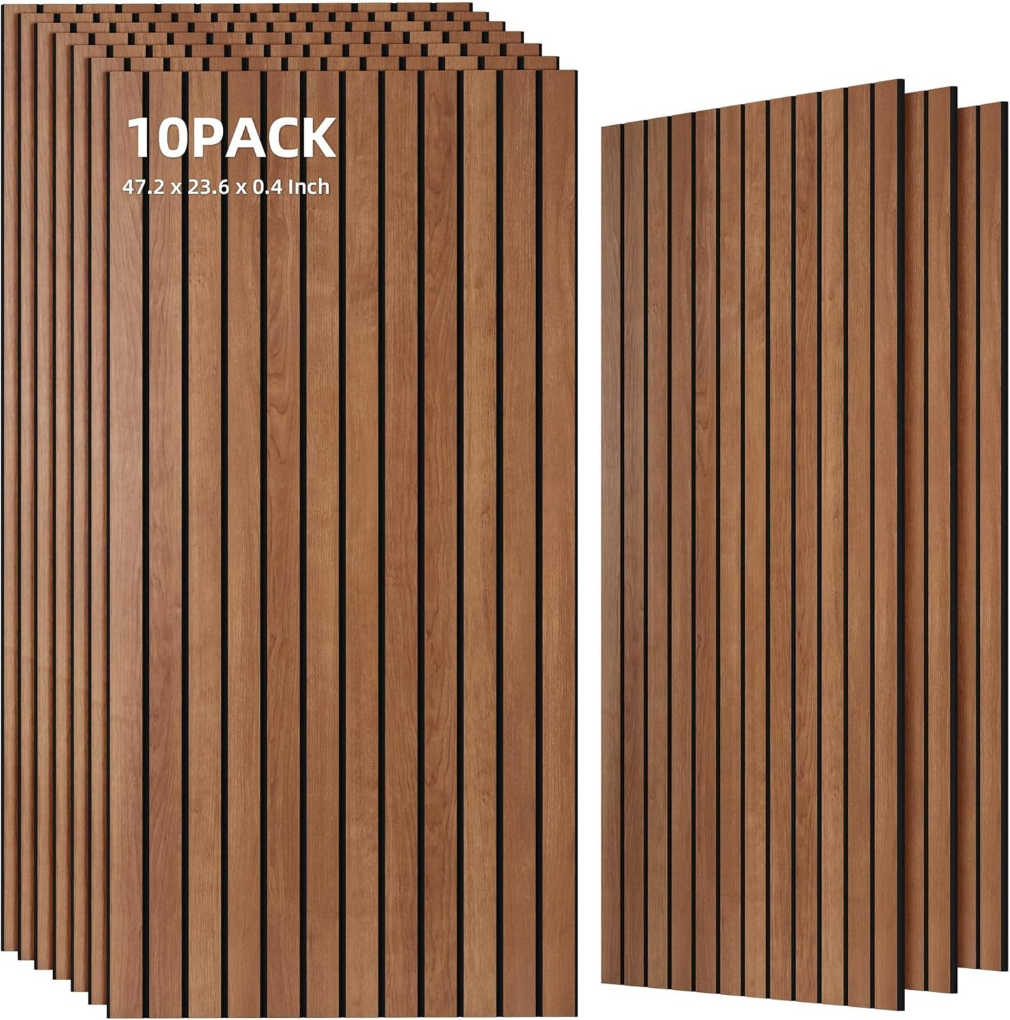 TO-TH Wood-Look Acoustic Wall Panels, 10 Pack 47.2” x 23.6” Acoustic Panels, Decorative Sound Absorbers Sound Dampening Panels for Home, Office, Basement, Cherry