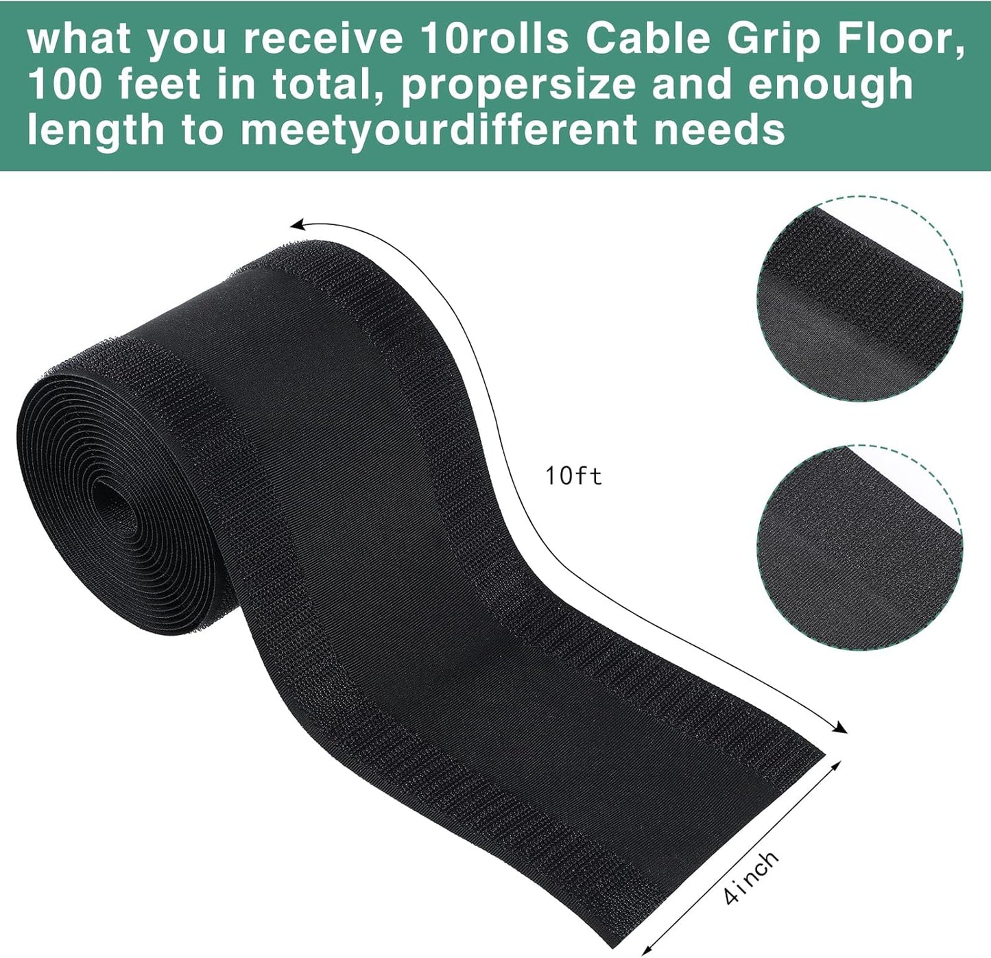 WILLBOND Carpet Cord Cover Cable Grip Floor Cover Cable Protector Management Only for Commercial Office Carpet(Black,98.43 ft)