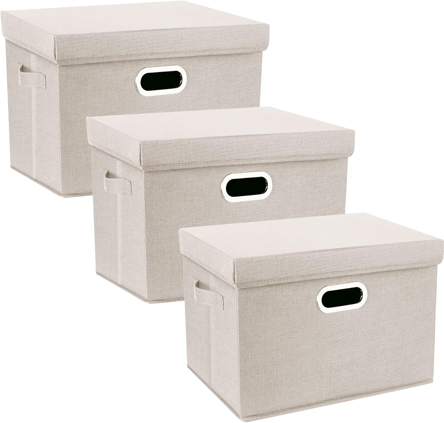 TYEERS Large Storage Bins with Lids, Collapsible, Washable, Fabric Storage Boxes for Organizing, 17.3x11.8x11.4 inches, 3 Pack, Beige