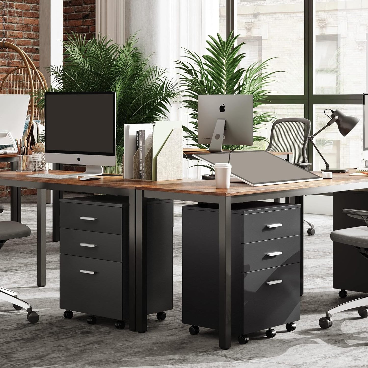 DEVAISE 3 Drawer Wood Mobile File Cabinet, Rolling Filing Cabinet for Letter/A4 Size, Printer Stand for Home Office, Black