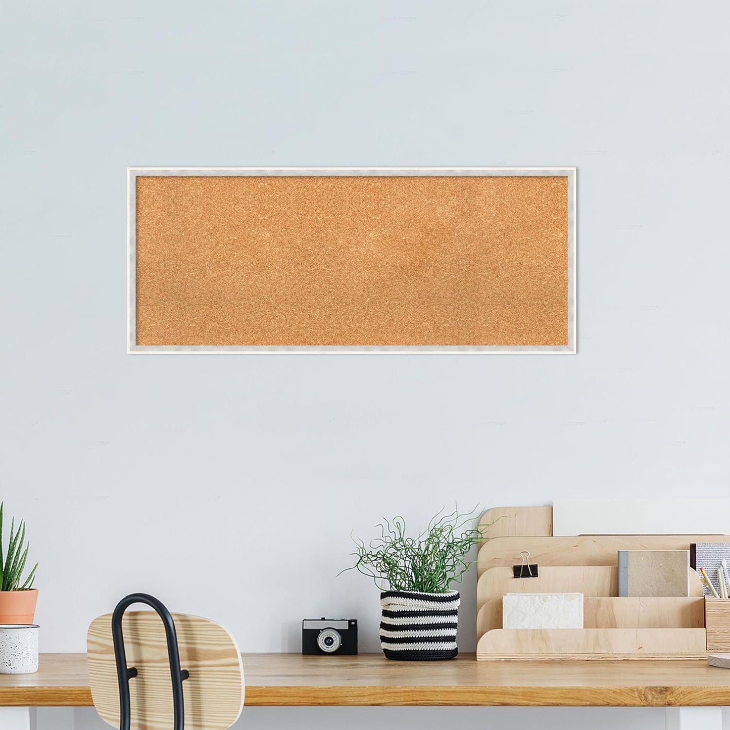 Amanti Art Natural Cork Board for Wall, 17x41 Vision Board with White Frame, Large Corkboard Office Decor for Home Organization, Modern Corkboard Pinboard to Display Items for Home Organization in