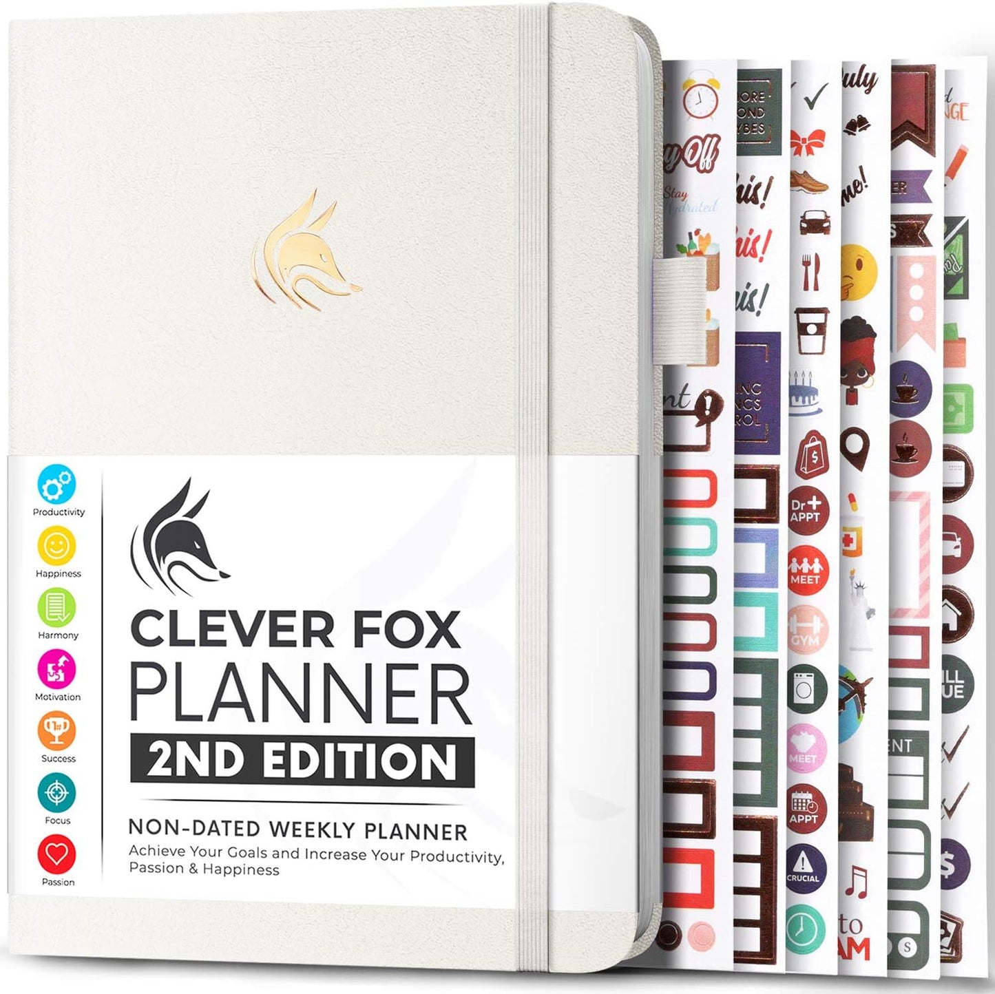 Clever Fox Planner 2nd Edition – Colorful Weekly & Monthly Goal Planner, Time Management & Productivity Organizer, Undated, A5 (White)