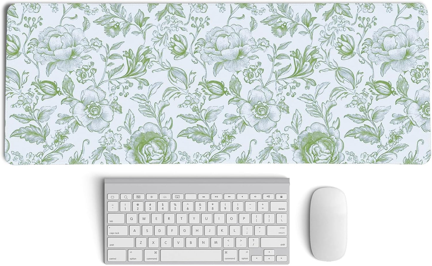 Sage Green Chinoiserie Mouse Pad,Sage Green Floral Desk Mat,XL Large Greens Floral Preppy Trendy Mouse Pad,Girly Gaming Mousepad,Girly Laptop Desk Mat for Dorm Home Office,31.5x11.8 Inch
