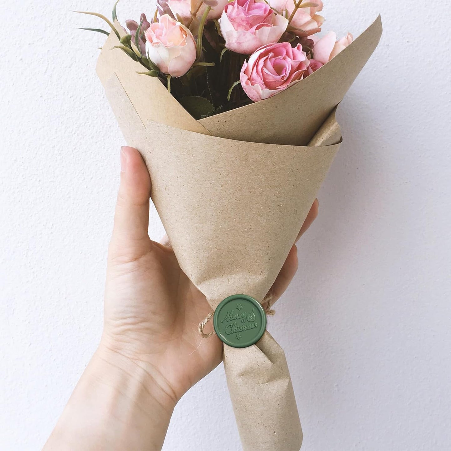 25 Pcs Handmade Wax Seal Stickers, Wedding Invitation Envelope Seal Stickers, Perfect for Invitation, Christmas, Gift Wrapping(Merry Christmas Style, Olive Green Wax)