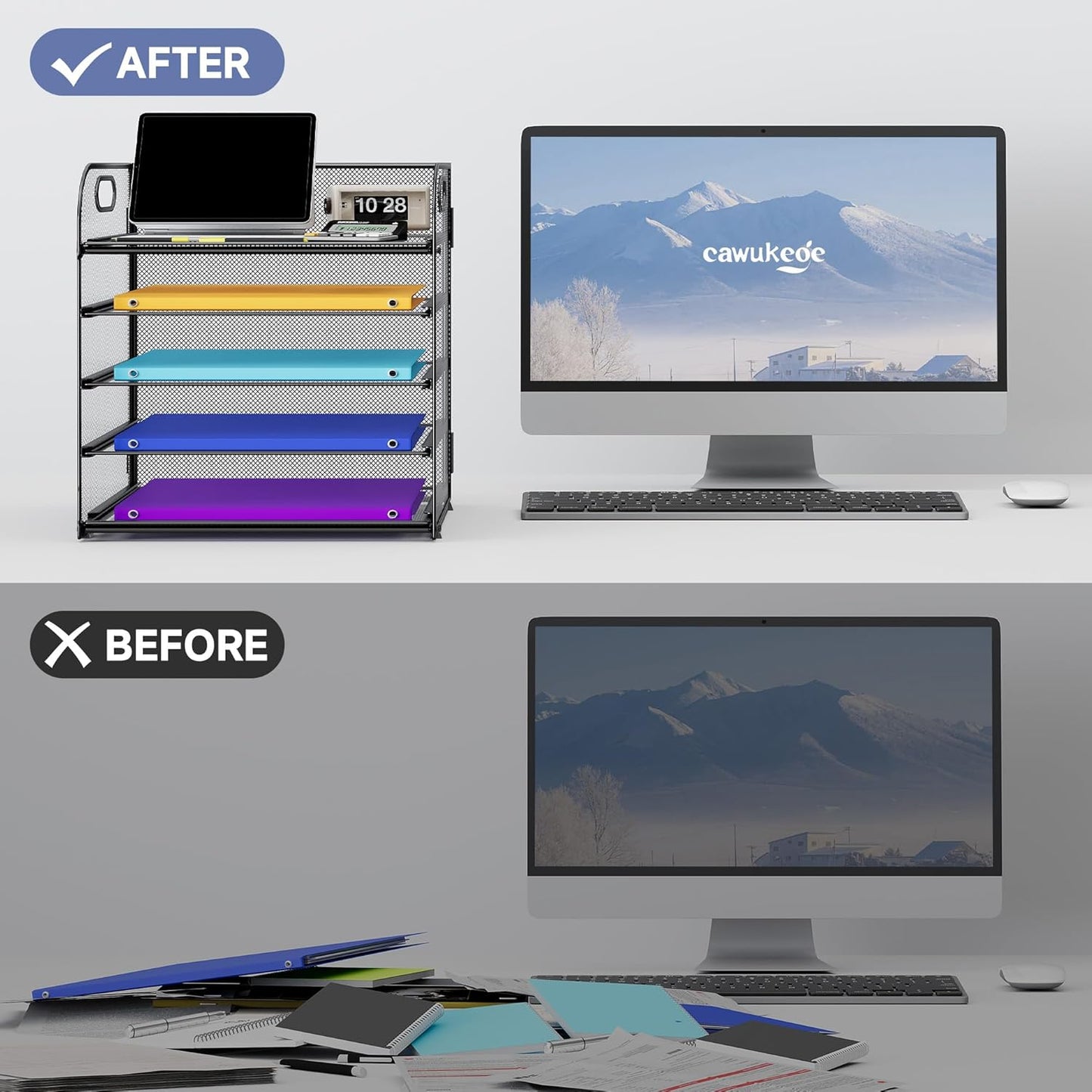 5 Tier Paper Organizer with Handle, Metal Mesh Desk Organizer File Folder Paper Letter Tray Desktop Document Sorter for Classroom, School, Office Accessories Organization and Storage - Black