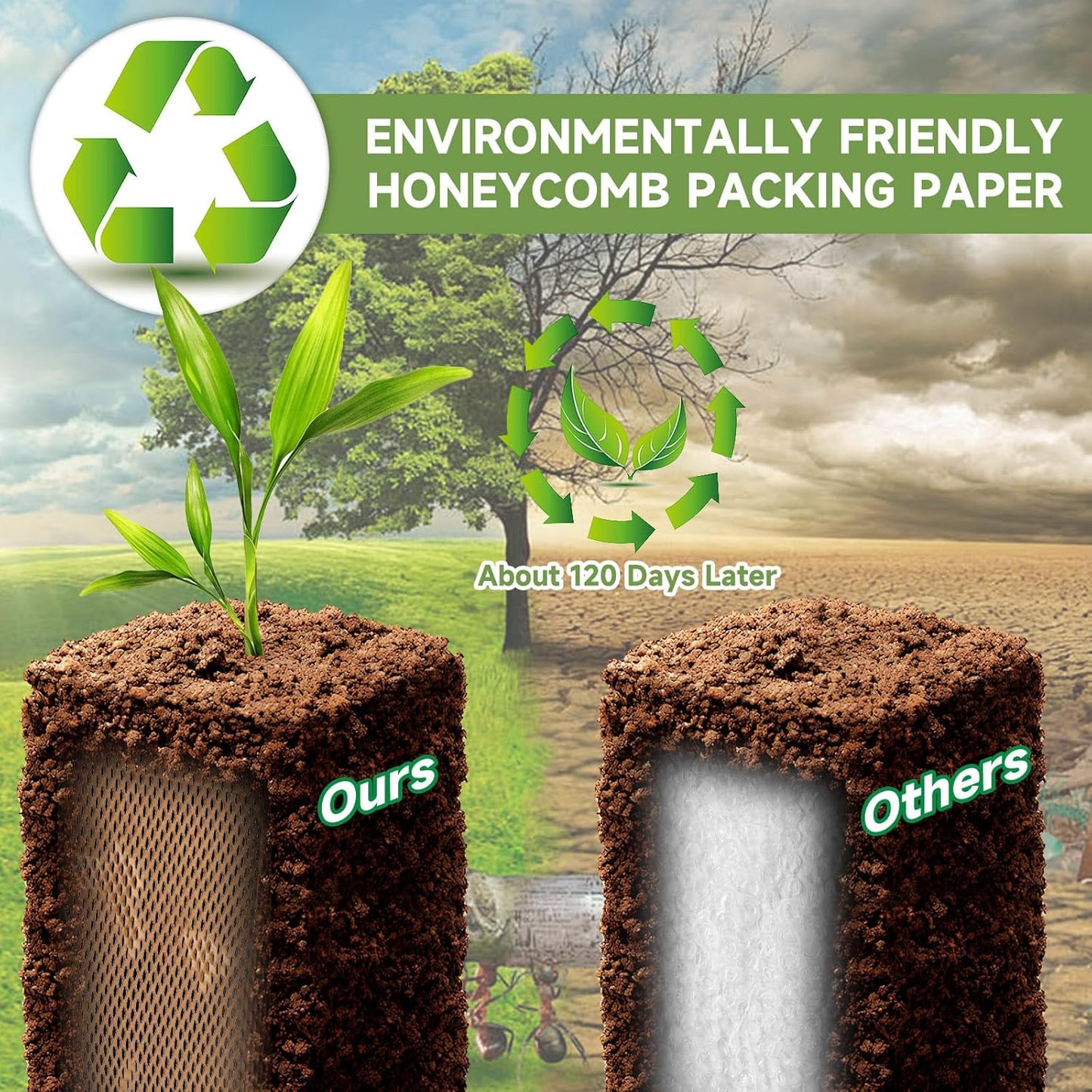 Honeycomb Packing Paper Wrap 15''x820', Substitute Alternative for Bubble Cushioning Wrap for Moving Shipping Packaging, Recyclable Moving Supplies with 48 Fragile Sticker Labels