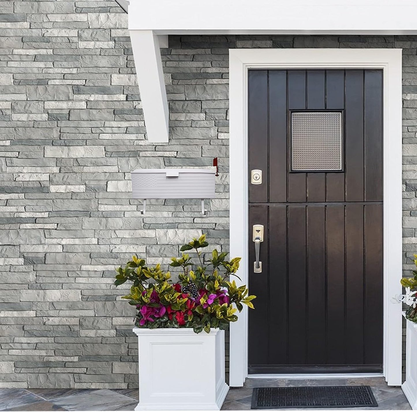 Oakland Living AZ620-WHITE White Patriotic Metal Outgoing Mail Flag and Newspaper Hangers Wall Mount Mailbox