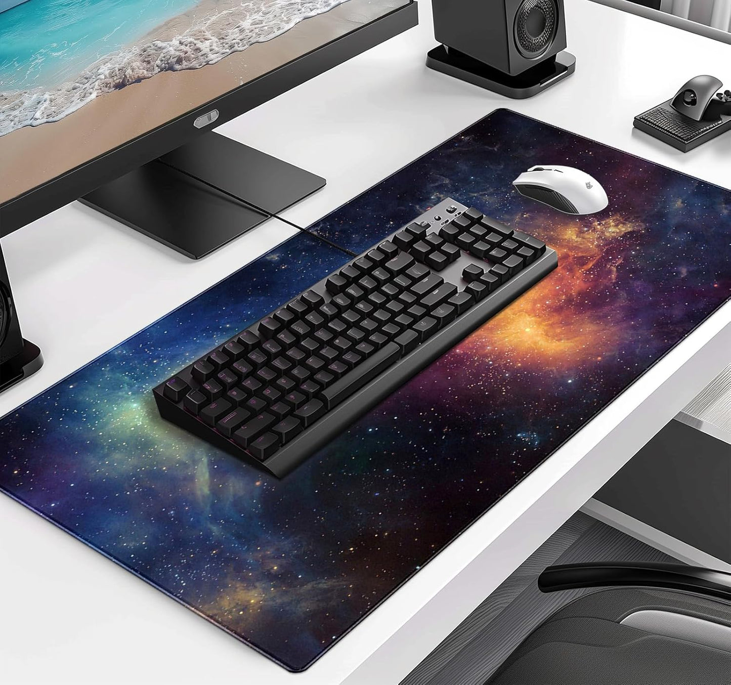Large Extended Gaming Mouse Pad with Stitched Edges, Non-Slip Waterproof Rubber Base Mouse Pad for Office, Computer, Keyboard, Laptop and Home Desk Pad 35.4 x 15.7 x 0.12 Inch (Starry Sky)