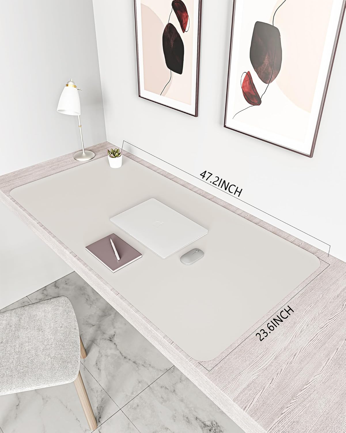 YSAGi Non-Slip Leather Desk Pad XL Size, Waterproof Laptop Computer Desk Keyboard Mat, Table Protector Blotter Mat, Large Mouse Pad for Office/Work/Home/Decor(Apricot Gray, 47.2" x 23.6")-No Band