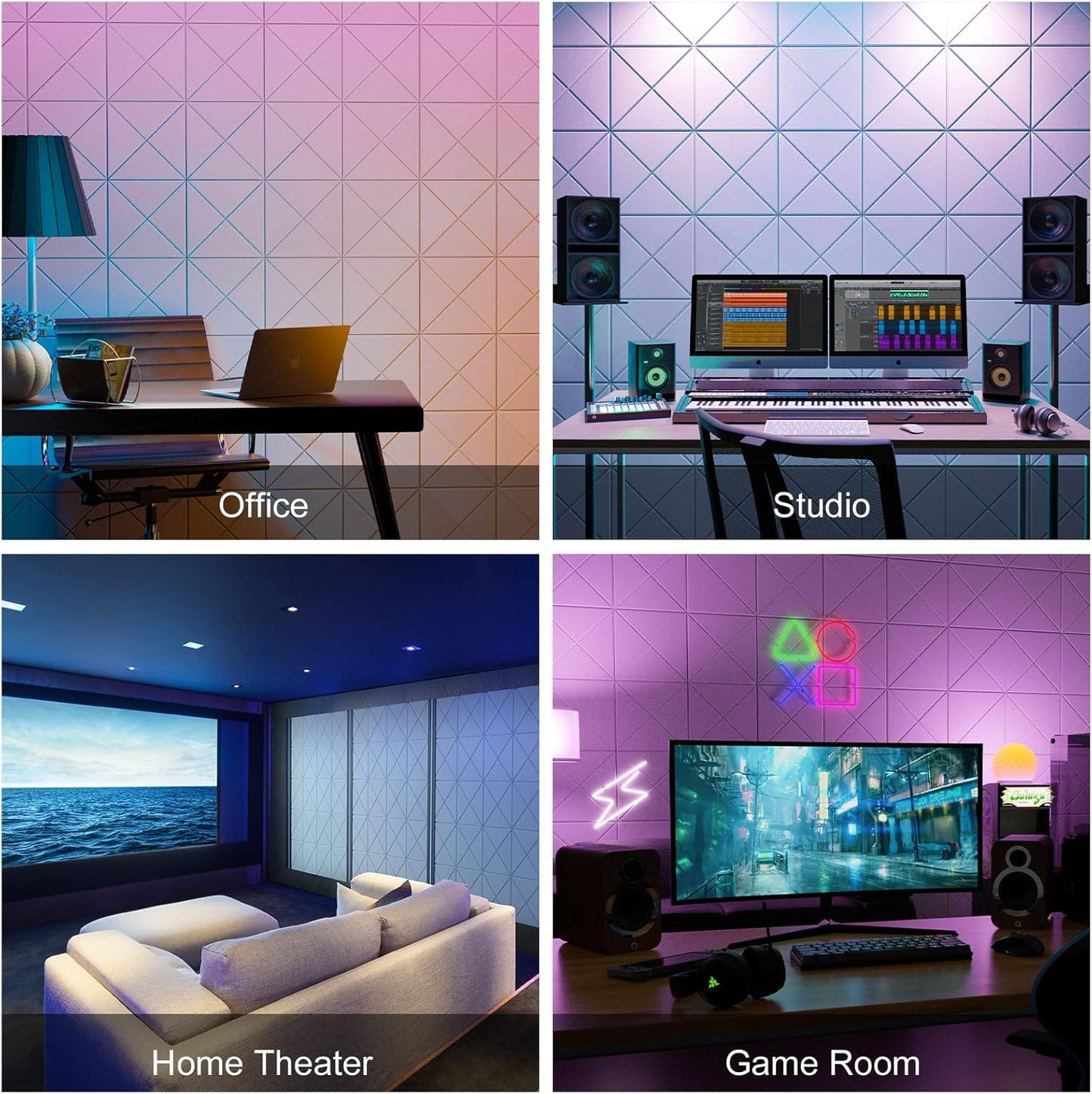 Sonicism 22 Pack X-Lined Acoustic Panels with Self-Adhesive, 12"X 12"X 0.4" Sound Proof Foam Panels, Decorative Soundproof Wall Panels, Sound Absorbing Tile for Home & Offices, White