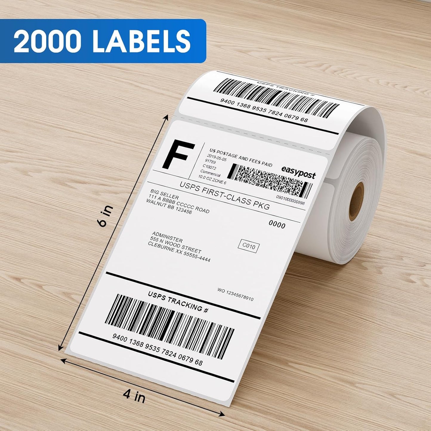 MaxGear 4" x 6" Direct Thermal Labels, 2000 Pcs/8 Rolls, Perforated White Shipping & Mailing Labels, Commercial Grade with Permanent Adhesive, Compatible with Most Thermal Printers