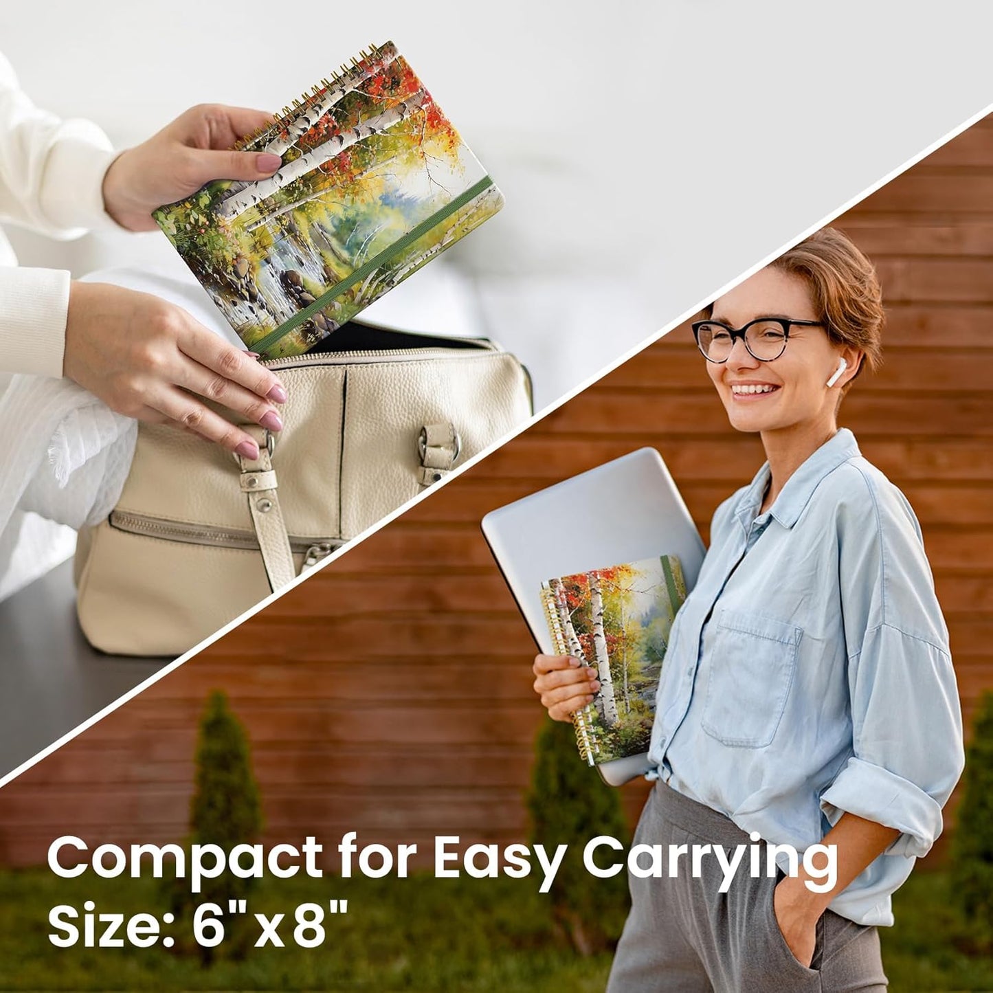 Lined Spiral Journal Notebook for Women, Cute A5 College Ruled Hardcover Notebook for Work & Note Taking, Aesthetic Pretty Journal for Writing, 140 Pages, Autumn Creek