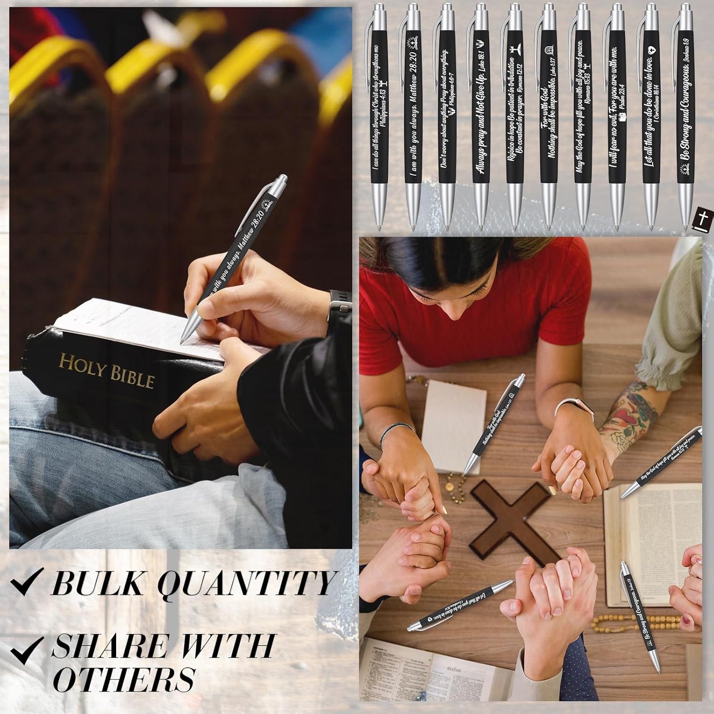 Yeaqee 100 Pcs Inspirational Pens Employee Appreciation Back to School Gifts Motivational Thank You Metal Greeting Quote Ballpoint Pen for Coworker Teacher(Black,Biblical)