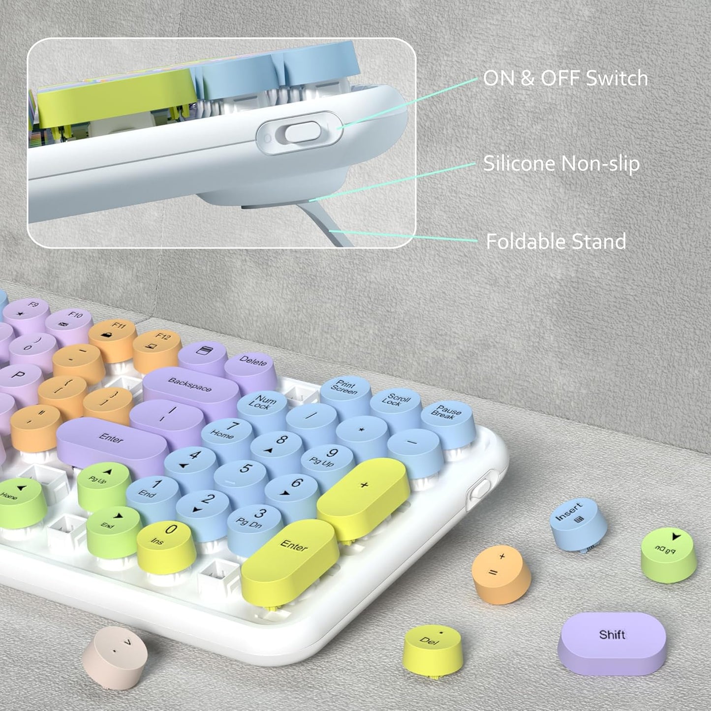 Colorful Wireless Keyboard Mouse Combo, Gradient Rainbow Colors 100 Keys and 2.4GHz Optical Mouse Connection for Windows, Mac, Laptop, PC, Desktop (White Colorful)