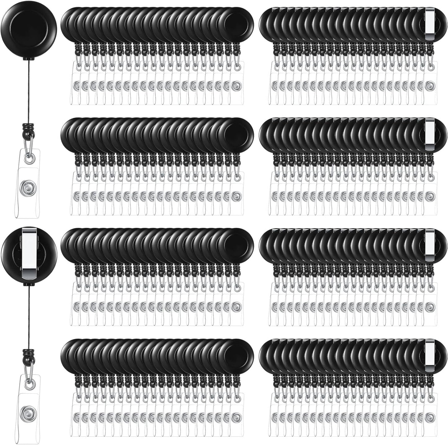 Handepo 500 Pcs Retractable Badge Reels Bulk, Black Retractable Badge Clip ID Holder Key Ring Clip for Office Students Teachers Doctor Nurse Employees Name ID Card Holder Key Card
