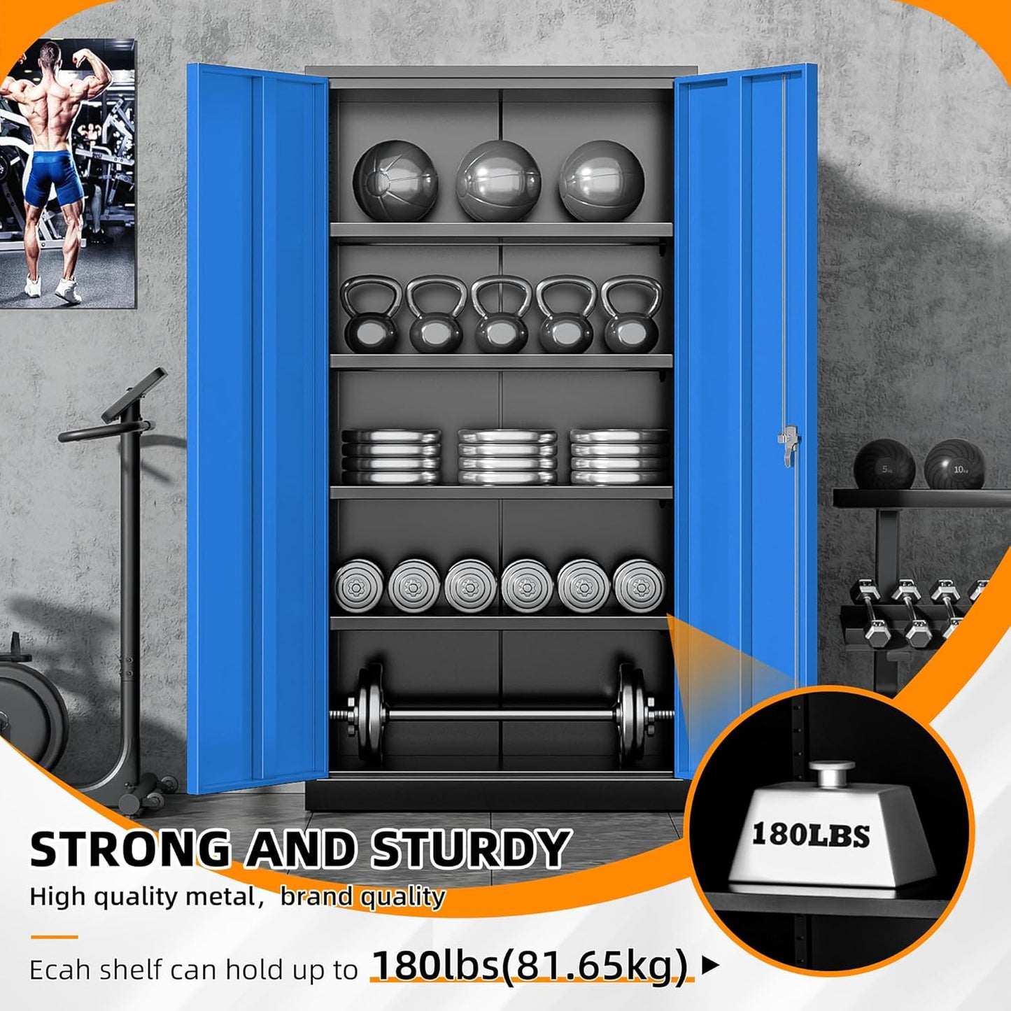 INTERGREAT Storage Cabinet,72”H Garage Steel Locking Cabinets with Doors and 4 Adjustable Shelves, Tall Lockable File Tool Cabinet for Home Office, Metal Classroom Cabinets Basement, Black-Blue