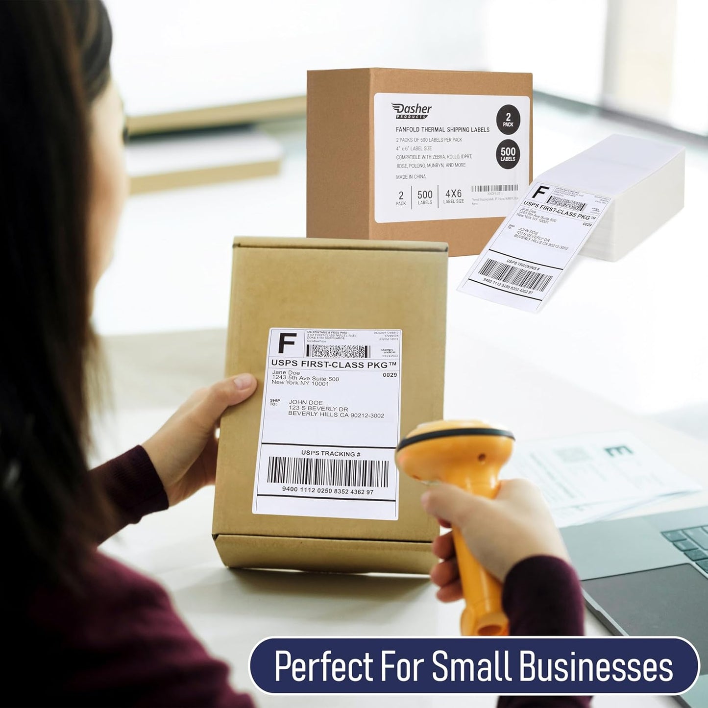 Thermal Shipping Labels 4x6, 500 Fan-Fold and Perforated Two Pack, Commercial Grade with Permanent Adhesive, Direct Thermal Printer Label Compatible with Zebra, Rollo, iDRPT, Polono, MUNBYN, Elton