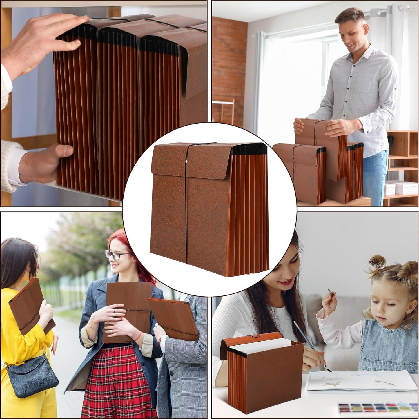 PerKoop 10 Pcs Expanding File Folder with Flap 7 Inch Expansion Expanding File Wallet with Elastic Cord Closure Letter Size Heavy Duty Document Organizer, 10 Slots, Brown