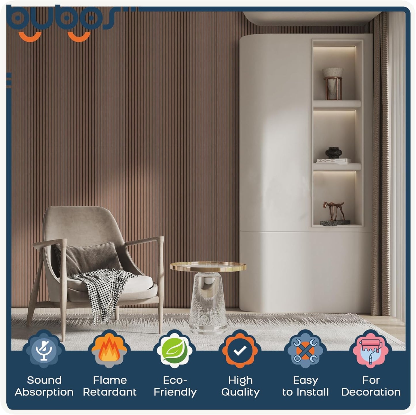 BUBOS 4 Pack Large Acoustic Panels,47.2"x23.6"Acoustic Wall Panel, Self-Adhesive Sound Proof Panel for Walls,Decorative Soundproof Panels for Recording Studio&Office (Walnut)