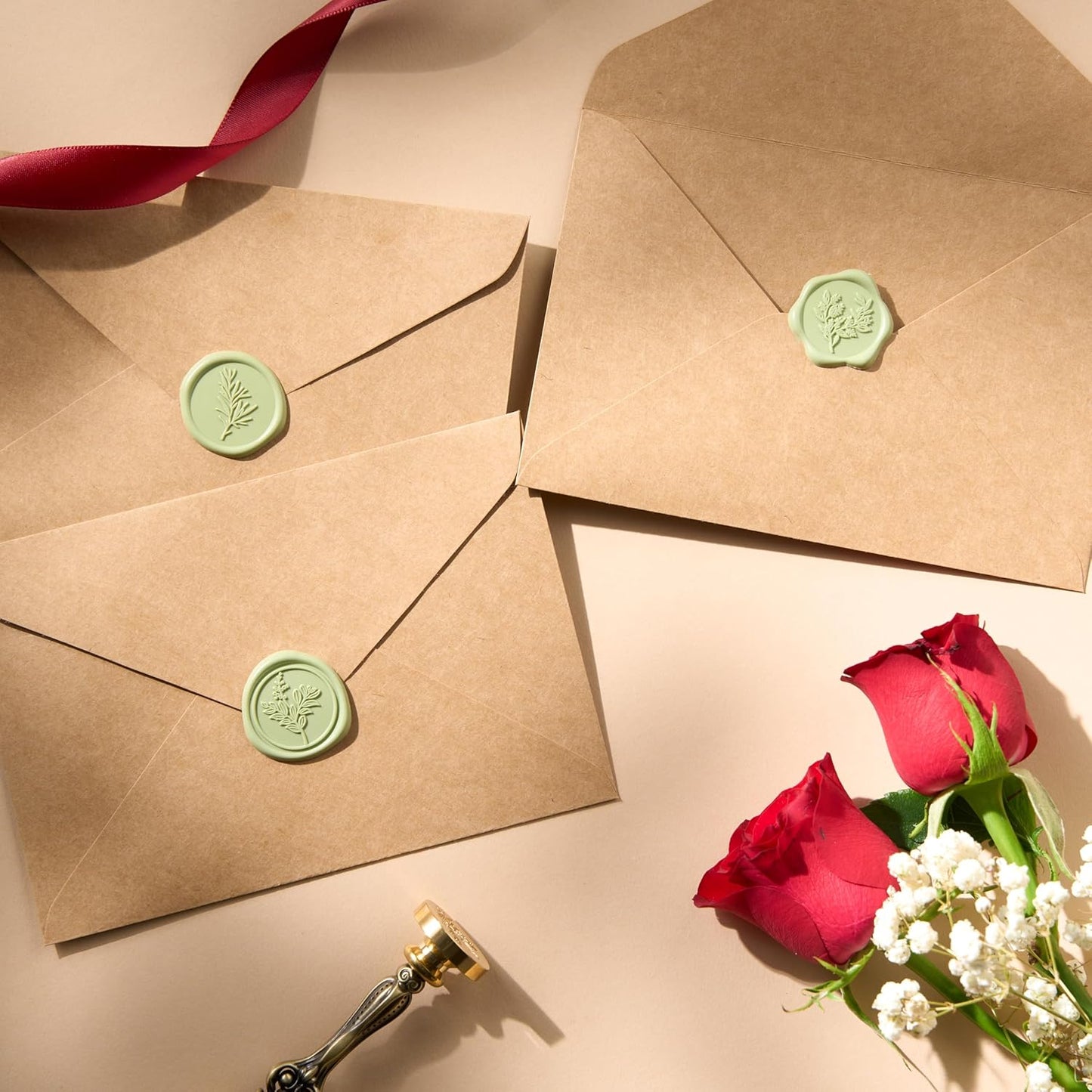 Sage Green Wax Seal Stickers (60 Pcs, 3 Designs in 1 Pack) Premium Envelope Seal Stickers Wedding Invitation Envelopes, Adhesive Wax Seals Perfect for Seating Chart, Gift Wrapping