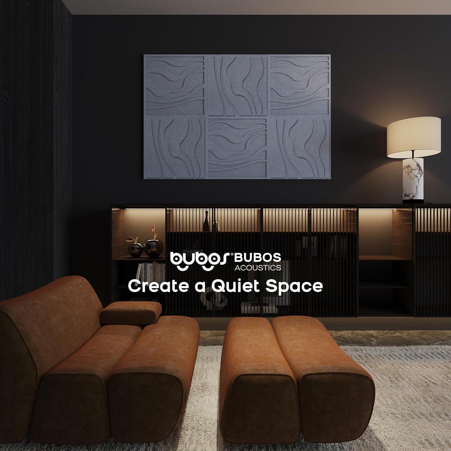 BUBOS Large Acoustic Panels, 6-Pack Soundproof Wall Panels Thickened 23.6 x 23.6 Inches, Self-adhesive Sound Absorbing Panels Decorative for Recording Studio Office Home Theater, Dark Grey