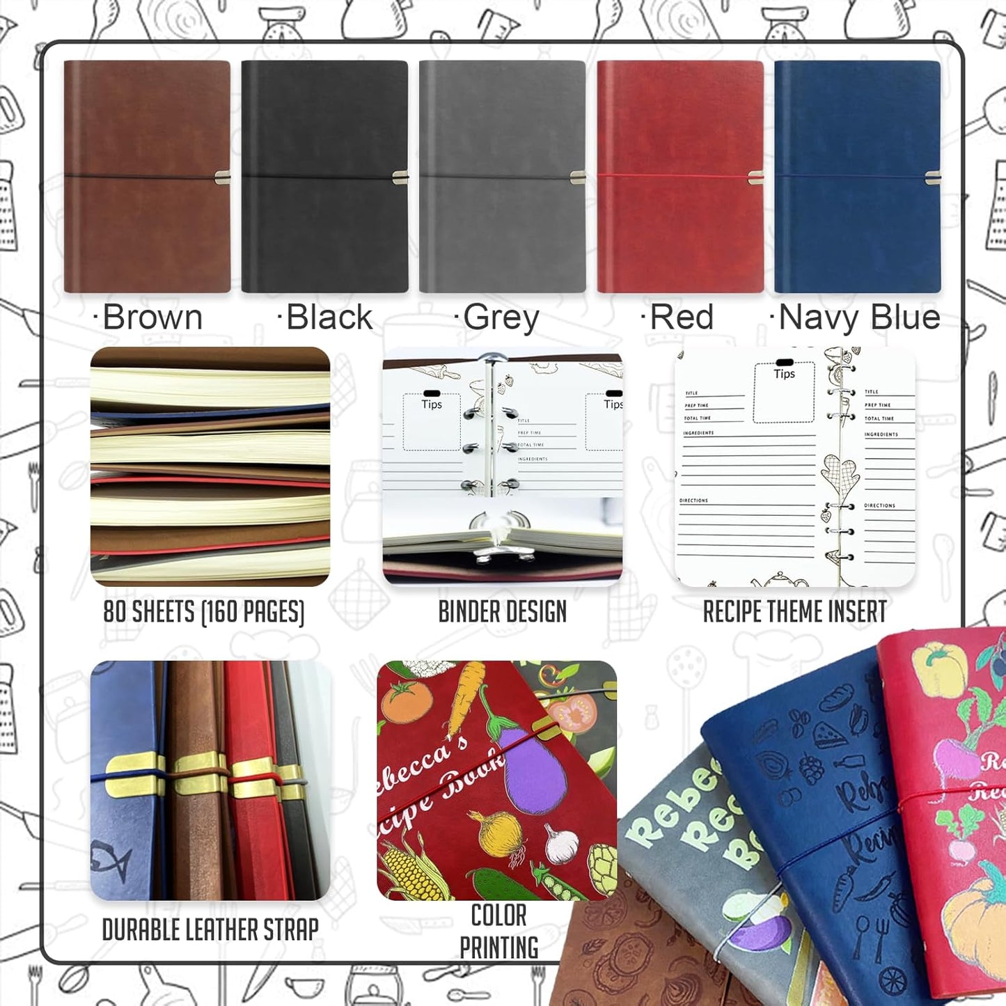 ubjva Personalized Recipe Book Custom Printed Leather Recipe Book to Write in Your Own Recipes Family Cookbooks Journal for Mom Dad Wife Daughter