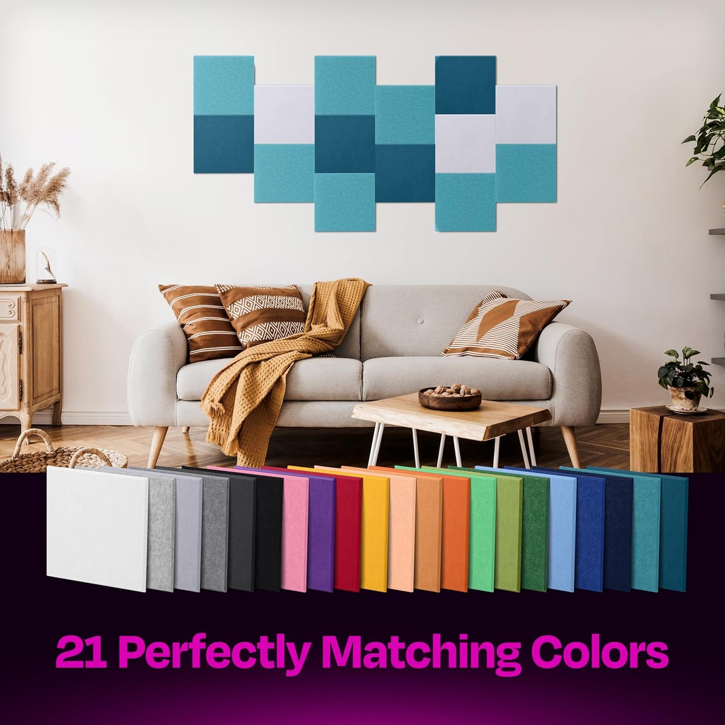 Acoustic Panels 12-Pack Soundproof Wall Panels 12"X12"X0.4" Sound Panels High Density Sound Dampening Panels - [Light Turquoise Square]