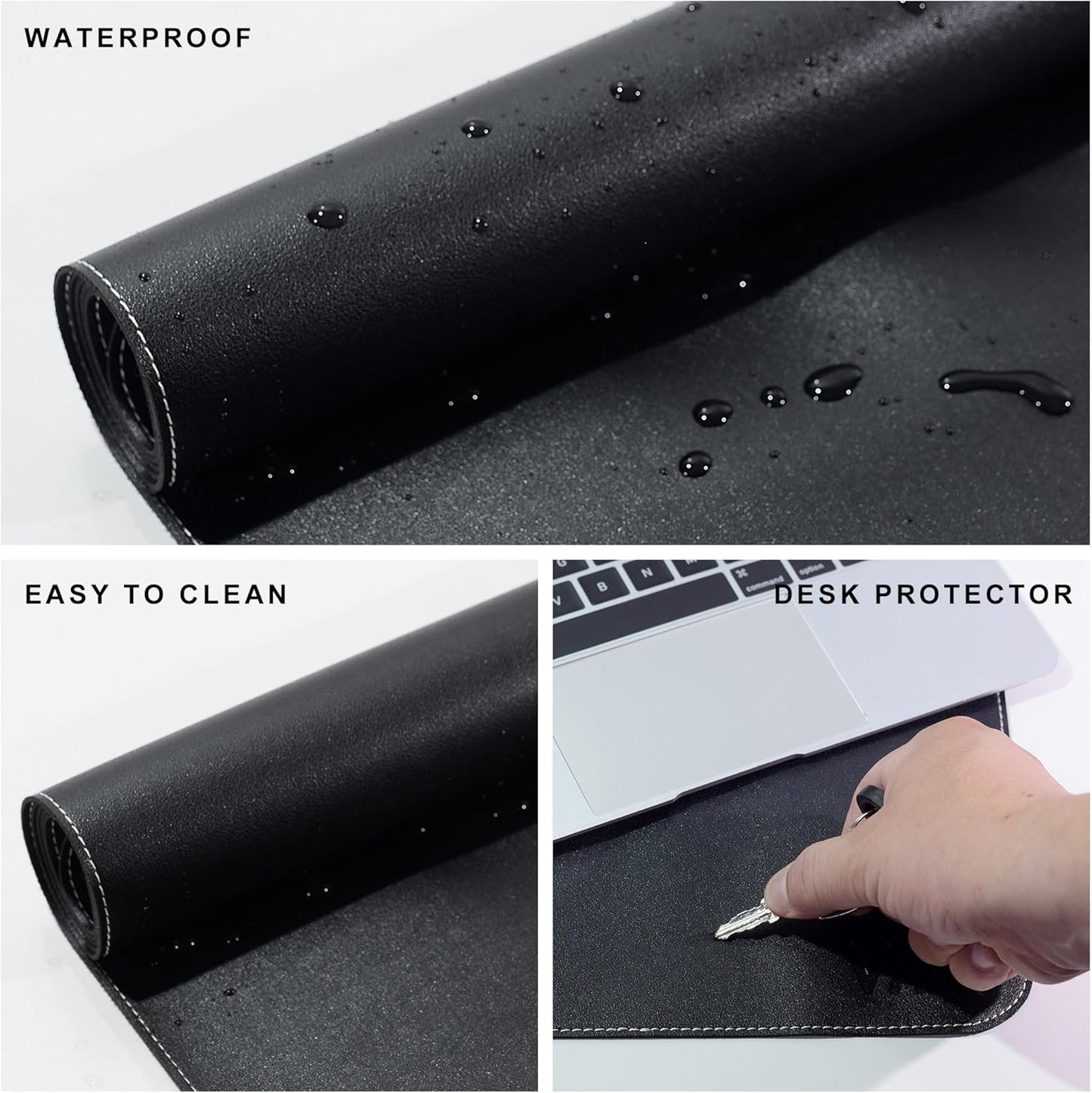 Vyaaa Leather Desk Mat, 59“ x 27.6” PU Leather Desk Pad Protector, Waterproof Extra Large Desk Mat, Large Mouse Pad，Desk Mats on top of Desks for Home or Office (Black)