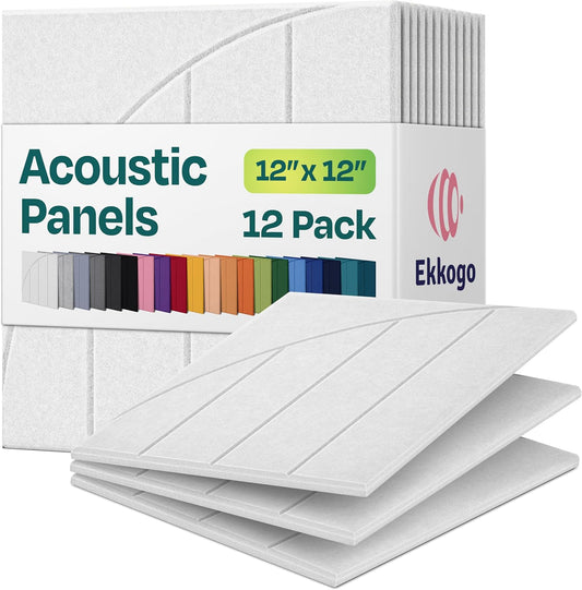 Acoustic Panels 12-Pack Soundproof Wall Panels 12"x12"x0.4" Decorative Sound Dampening for your Home, Office, Studio, Bedroom & More with Unique ModuArc Carving [White]