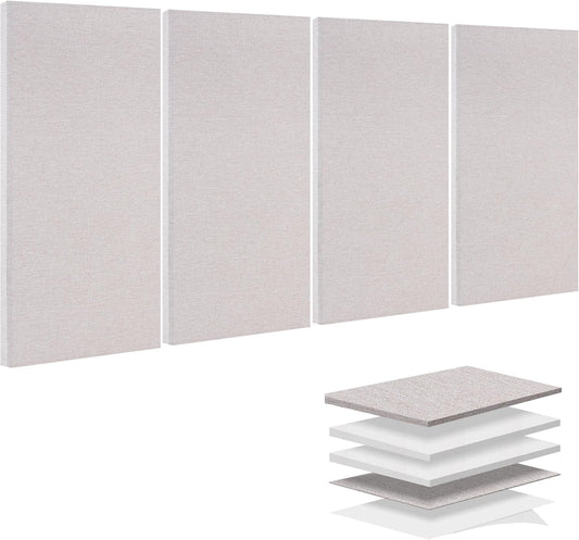 BUBOS 4 PCS Acoustic Panels,23.6''x11.8'' Fabric Soundproof Wall Panels,Self-adhesive Sound Absorbing Panels for Studios, Office, Home Theater,Fabric-Clad Linen