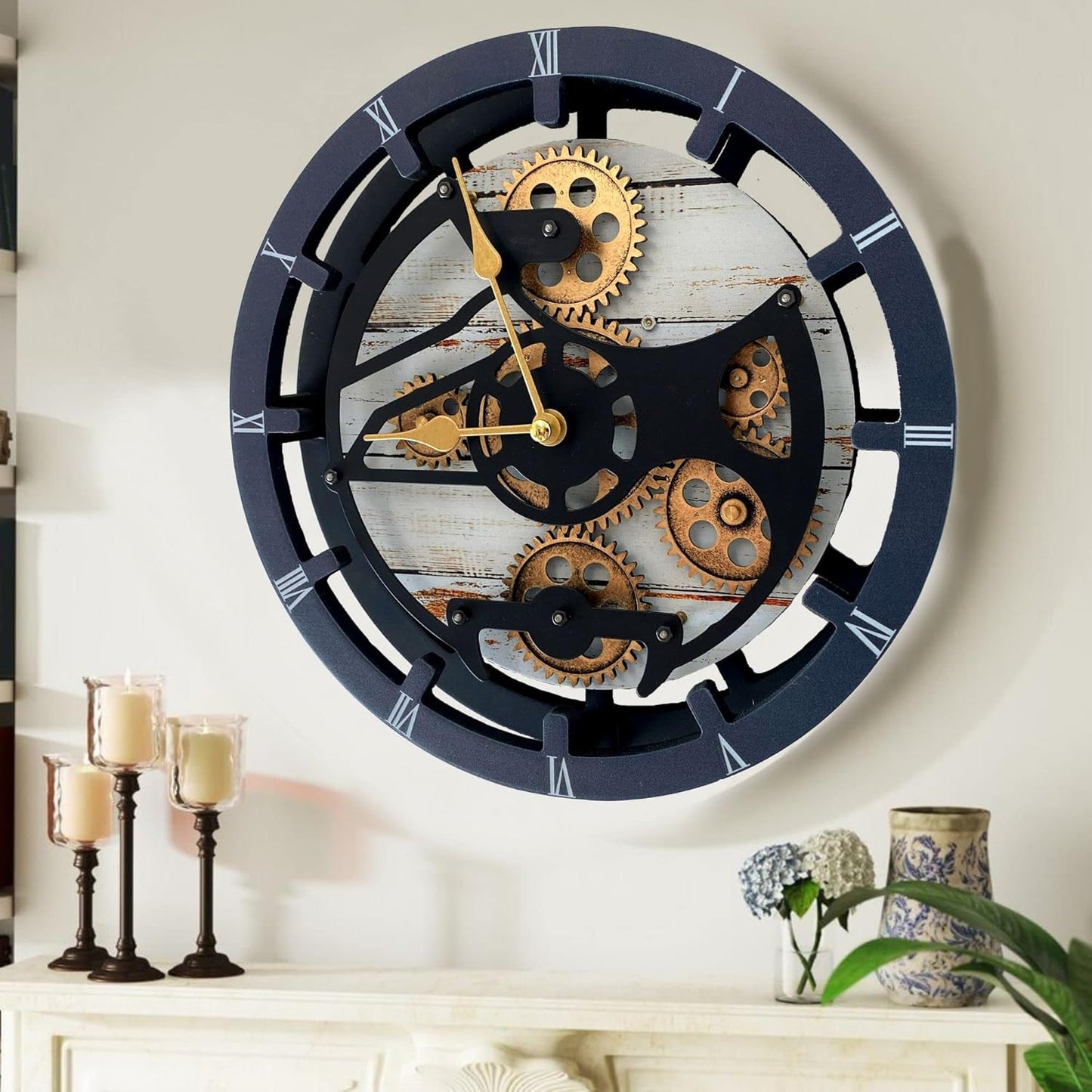 The Gears Clock 16 inches Wall Clock with Real Moving Gears Convertible into a Big Mantel Clock (Desert Beige)
