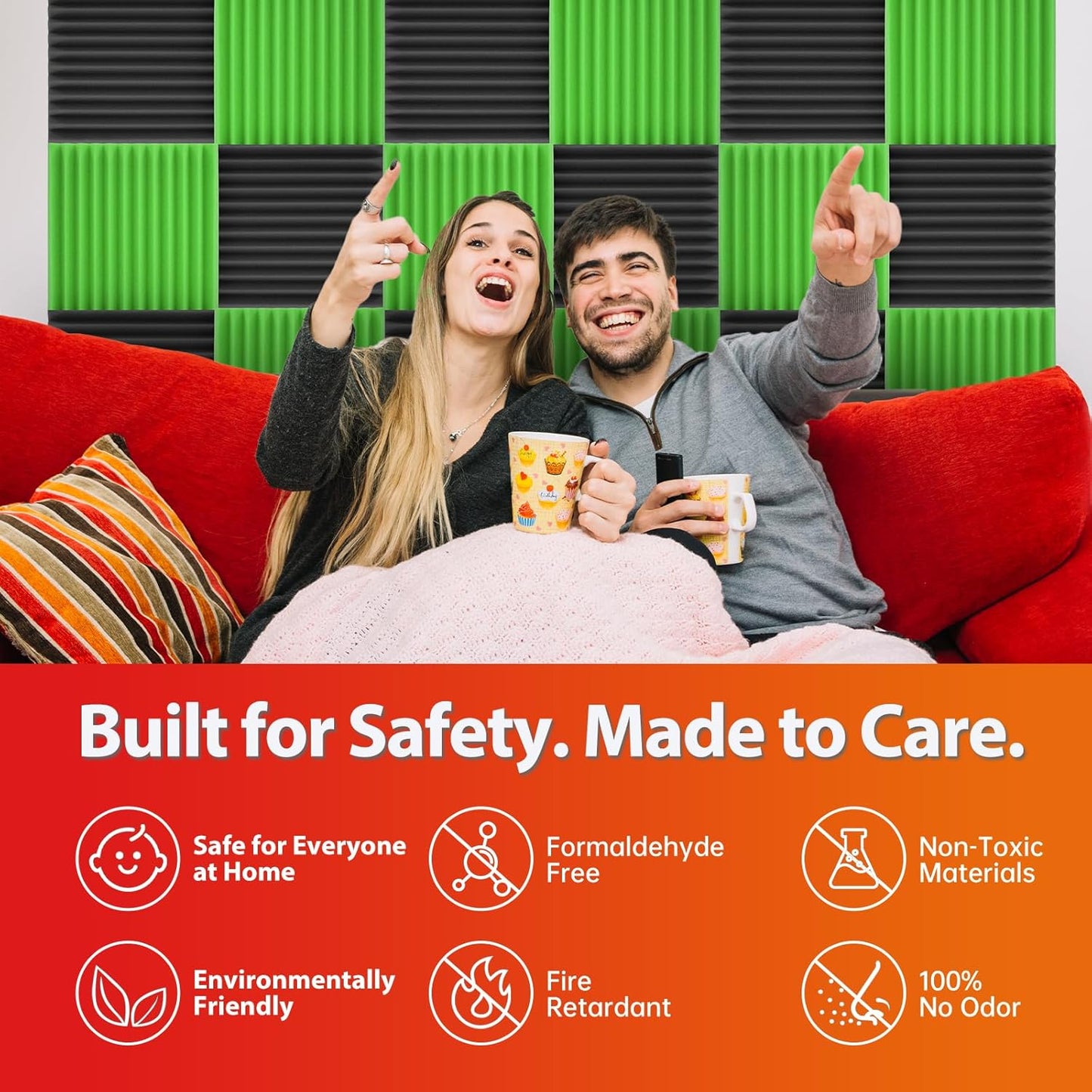 24 Pack Acoustic Panels – Sound Proof Foam Panels for Wall 12"x12"x1", Flame Retardant Wedge Acoustic Foam, High-Density Sound Absorbing Panels for Home Studio(Green, 1" Thick 24 Pack)