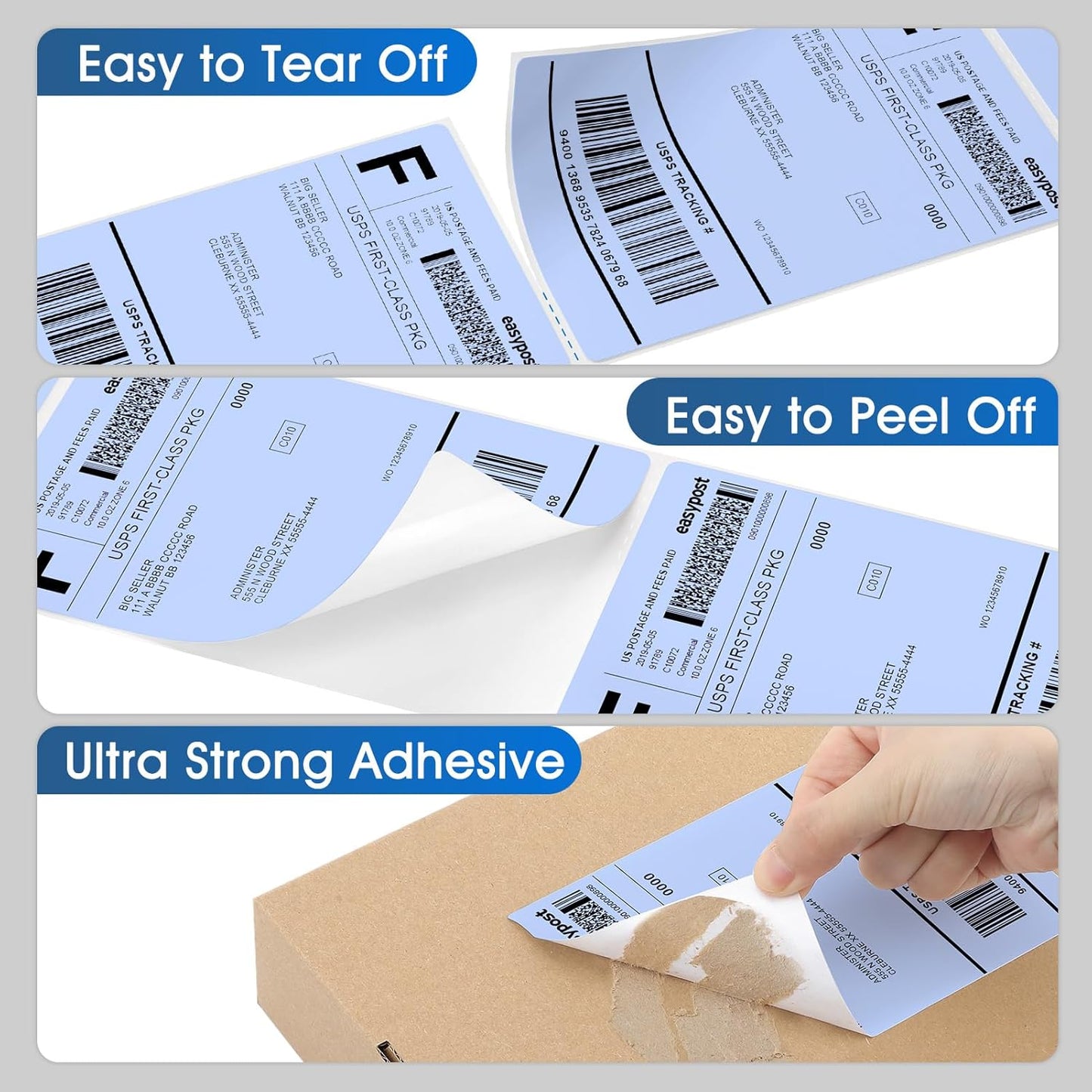 MaxGear 4" x 6" Direct Thermal Labels, 500 Fanfold Shipping Package Labels, Perforated White, Commercial Grade, Permanent Adhesive, Compatible with Most Thermal Printers, Blue