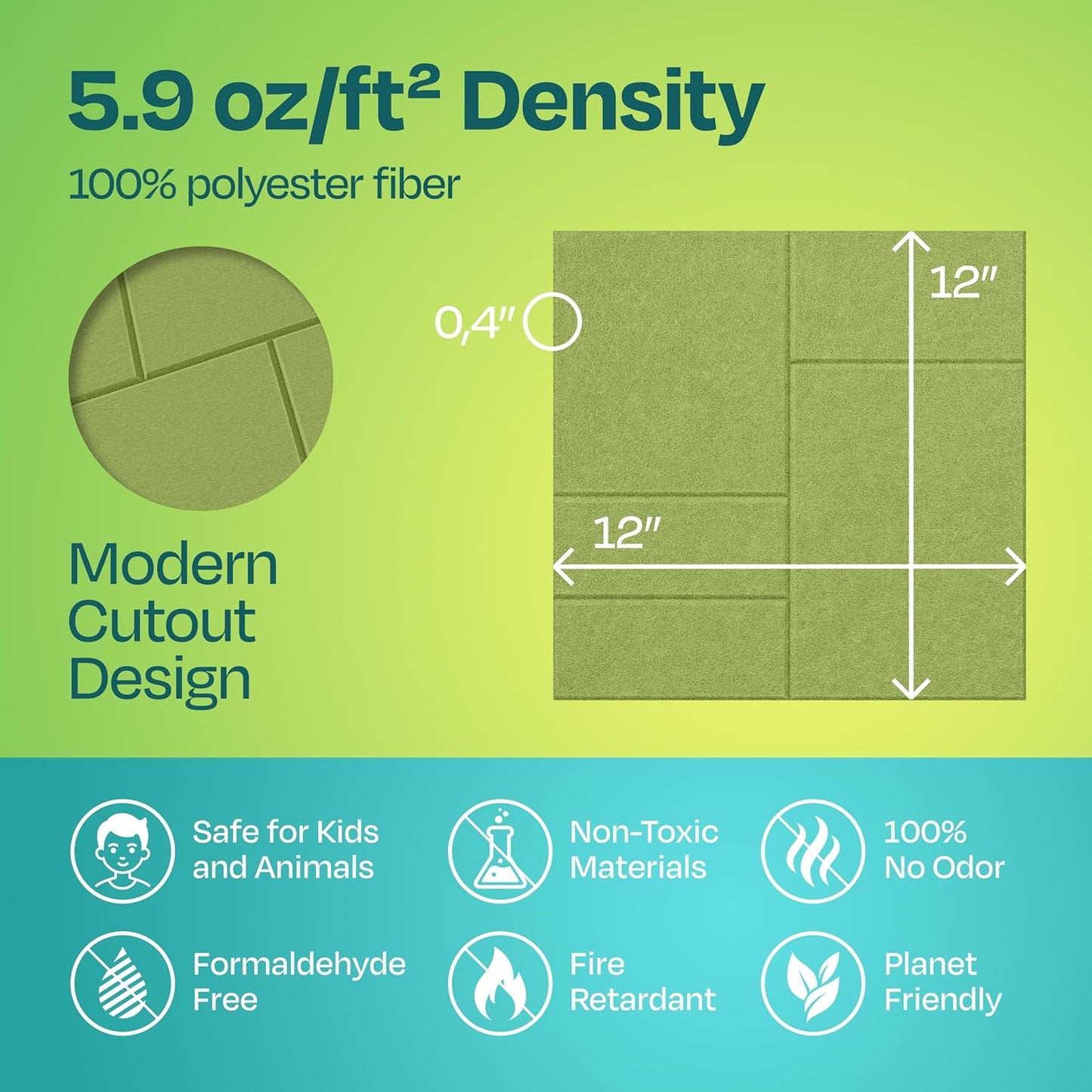 Acoustic Panels 12-Pack Soundproof Wall Panels 12"x12"x0.4" Decorative Sound Dampening for your Home, Office, Studio, Bedroom & More with Unique GridFrame Carving [Gin Green]