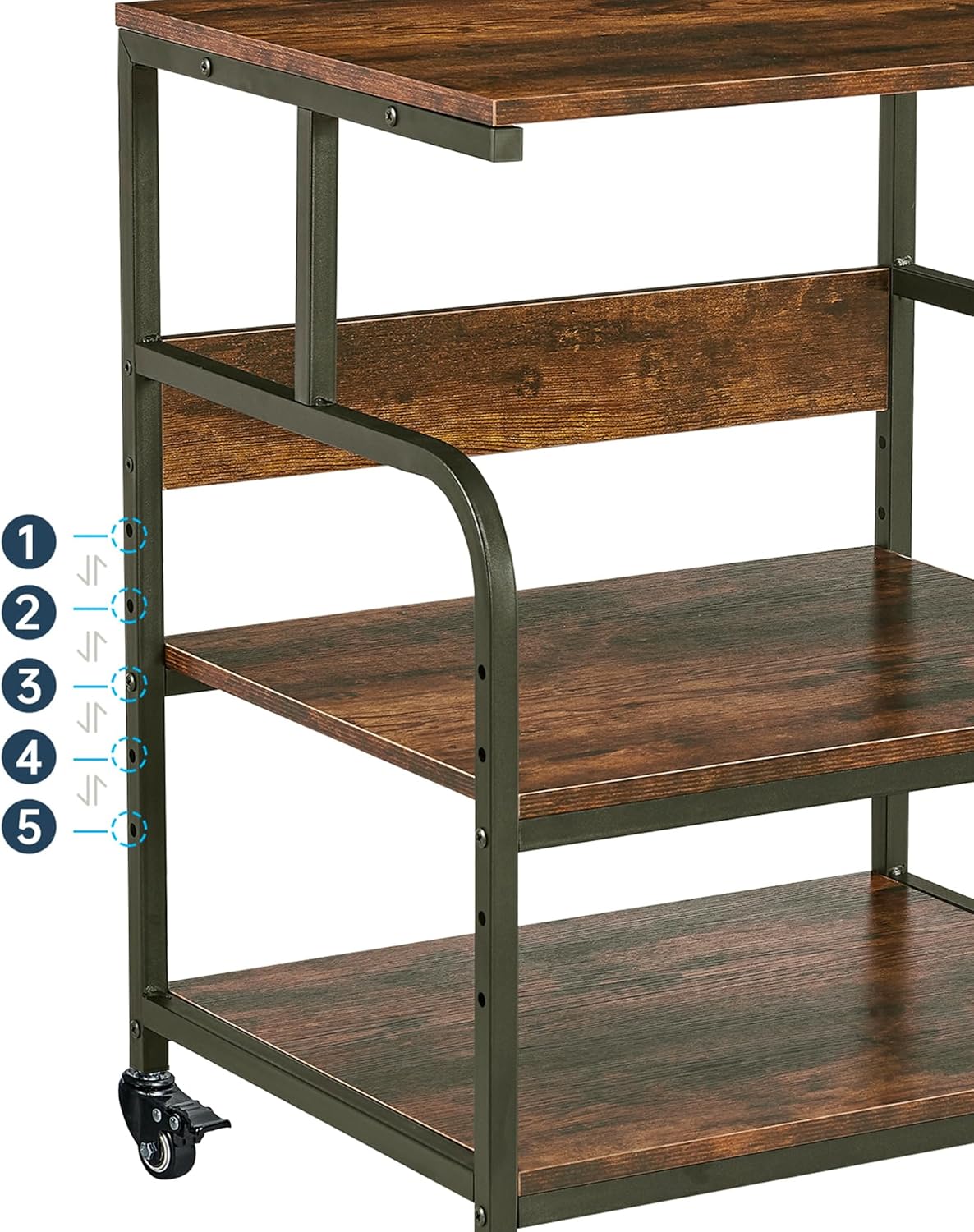 Large Printer Stand with Adjustable Storage Shelf, 3 Tier Printer Cart with Wheels for Home Office Organization, Rolling Table Stand for Heat Press Mini Fridge, Industrial Style