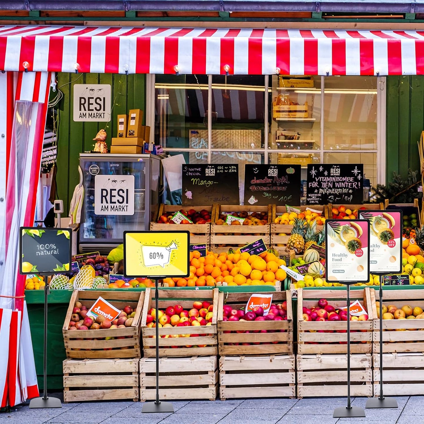 Jutom 6 Pack Adjustable Pedestal Stand Holder 8.5 x 11 Inch Heavy Duty Aluminum Sign Holder Vertical and Horizontal Sign Poster Stands Floor Standing Display for Advertisement Menu Display(Black)