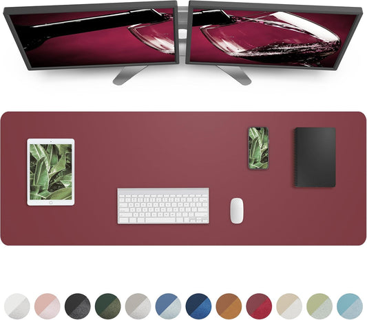 Leather Desk Pad Protector,Mouse Pad,Office Desk Mat, Non-Slip PU Leather Desk Blotter,Large Desk mat,Waterproof Keyboard mat for Office/Home/Decor (Burgundy Red,55" x 17")